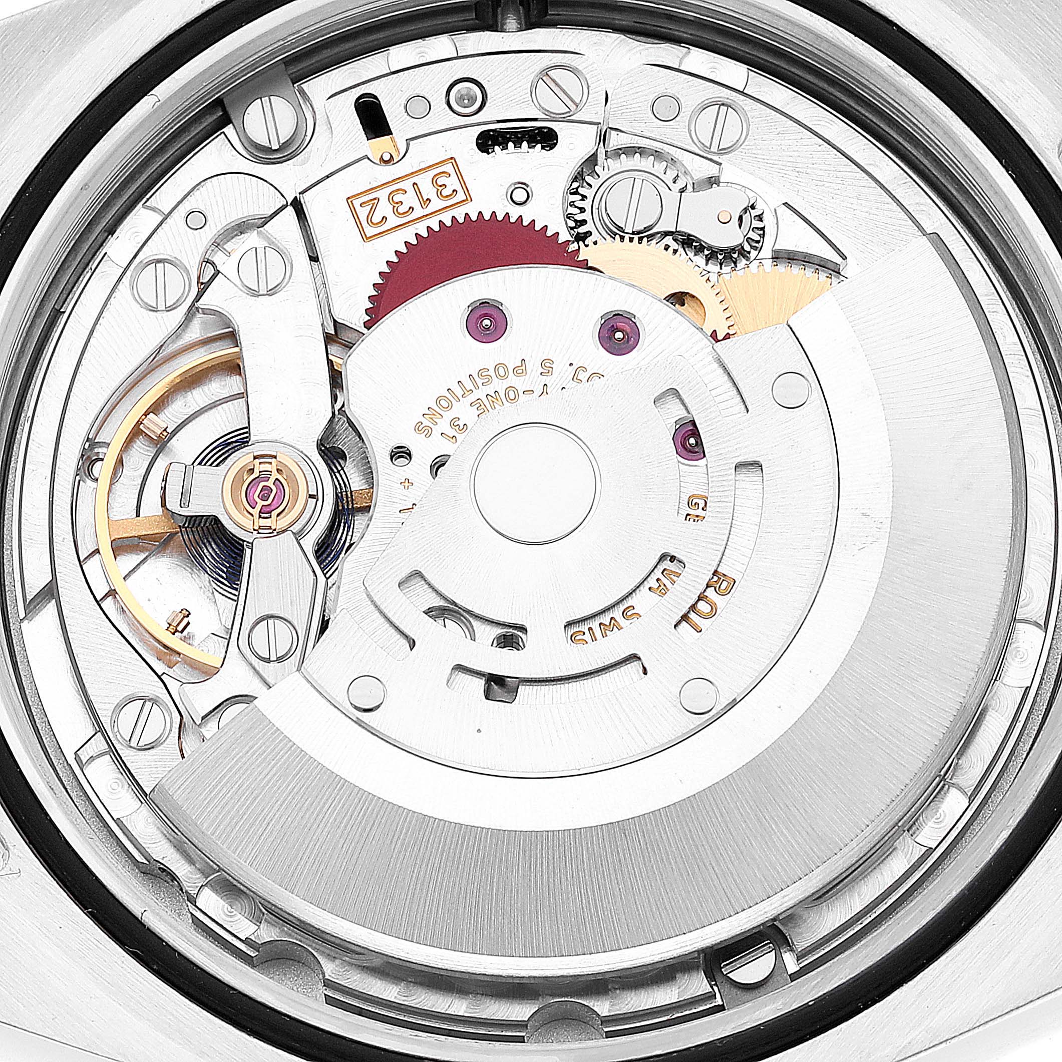 The image shows the internal mechanical movement components of a Rolex Explorer 214270 Men's Stainless Steel Black Dial 214270 Men's Stainless Steel Black Dial watch from the back angle.