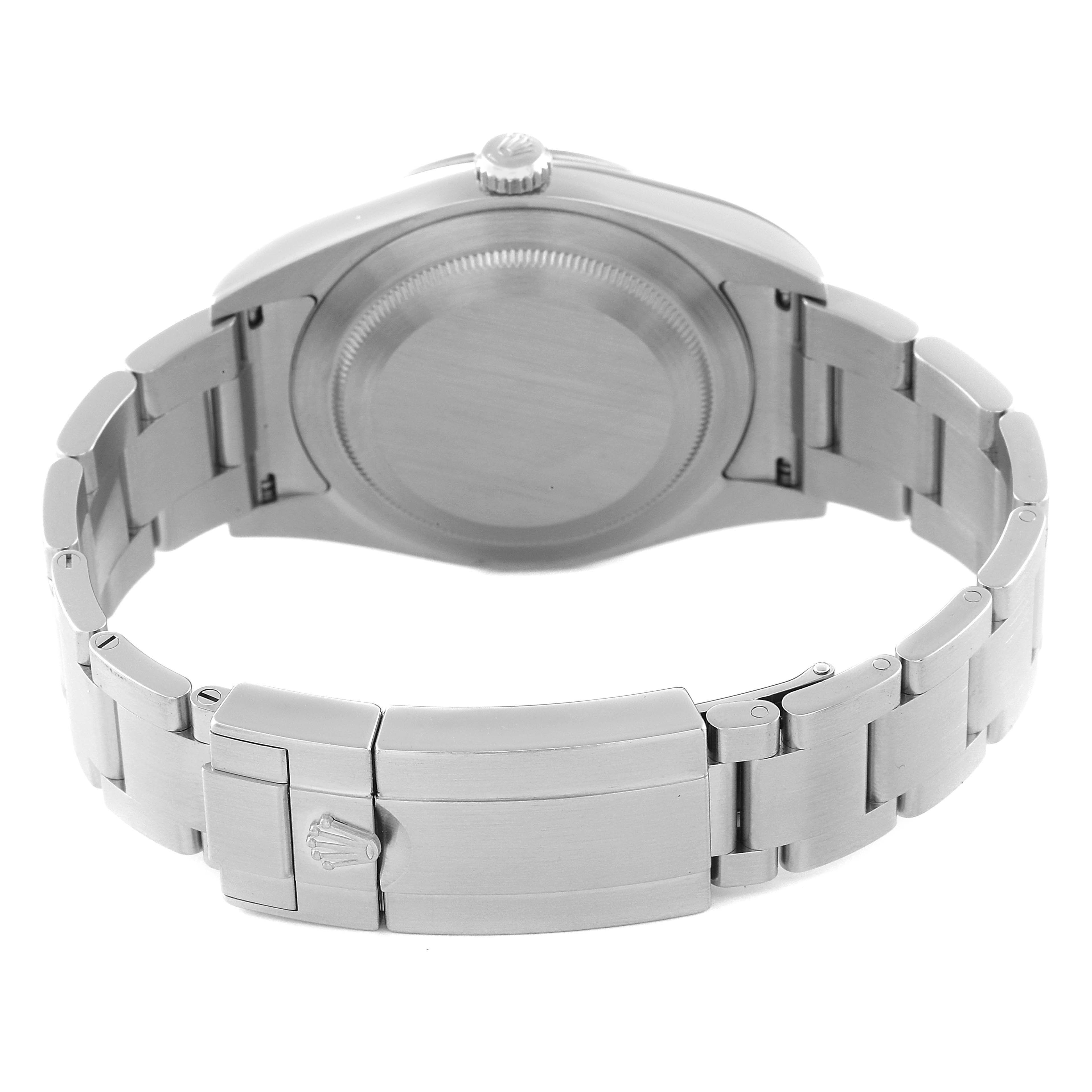 The image shows the back view of a Rolex Explorer 214270 Men's Stainless Steel Black Dial 214270 Men's Stainless Steel Black Dial watch, highlighting its clasp and bracelet links.