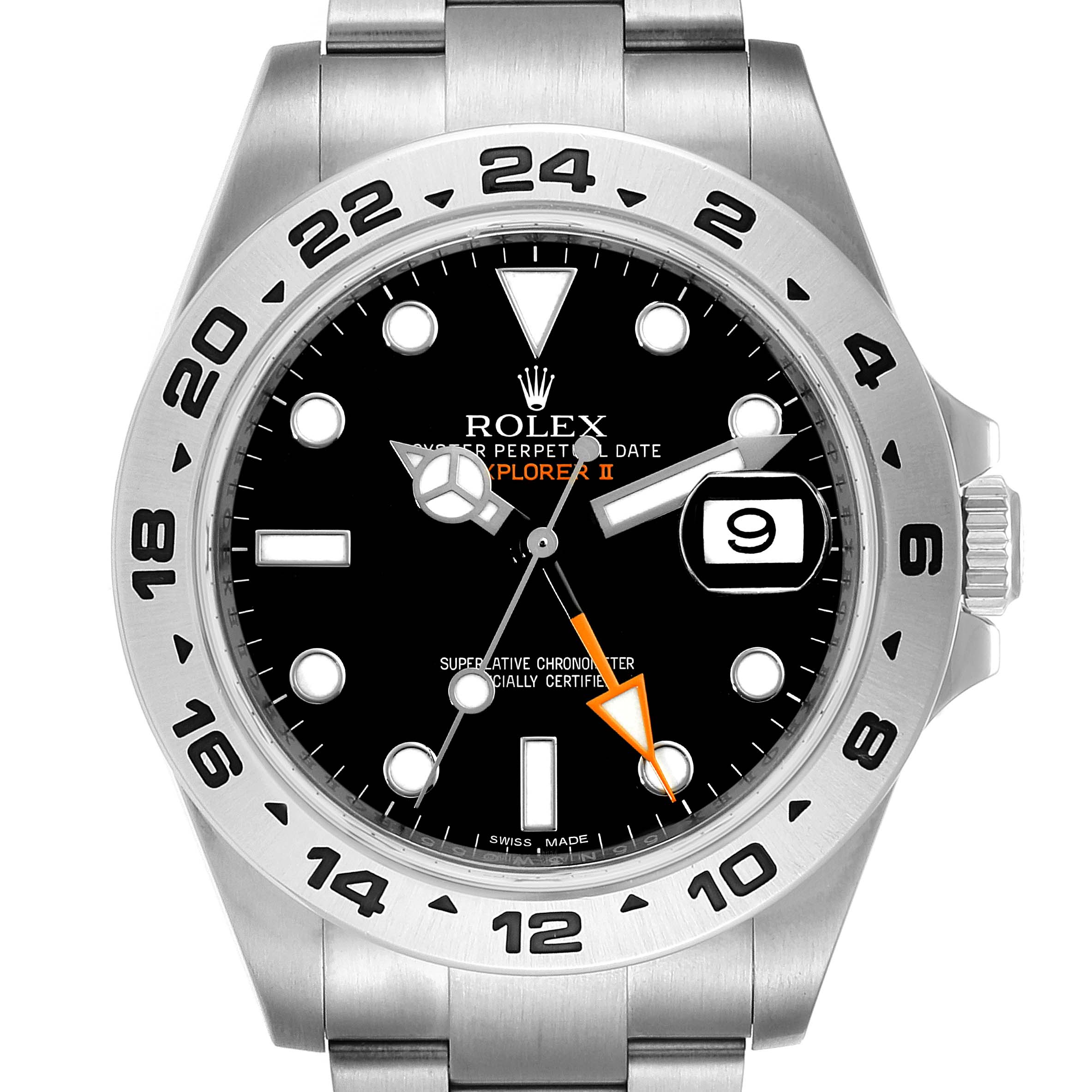 The image shows a frontal view of the Rolex Explorer 216570 Men
s Stainless Steel Black Dial 216570 Men
s Stainless Steel Black Dial watch, displaying its black dial, date window, bezel, and bracelet.