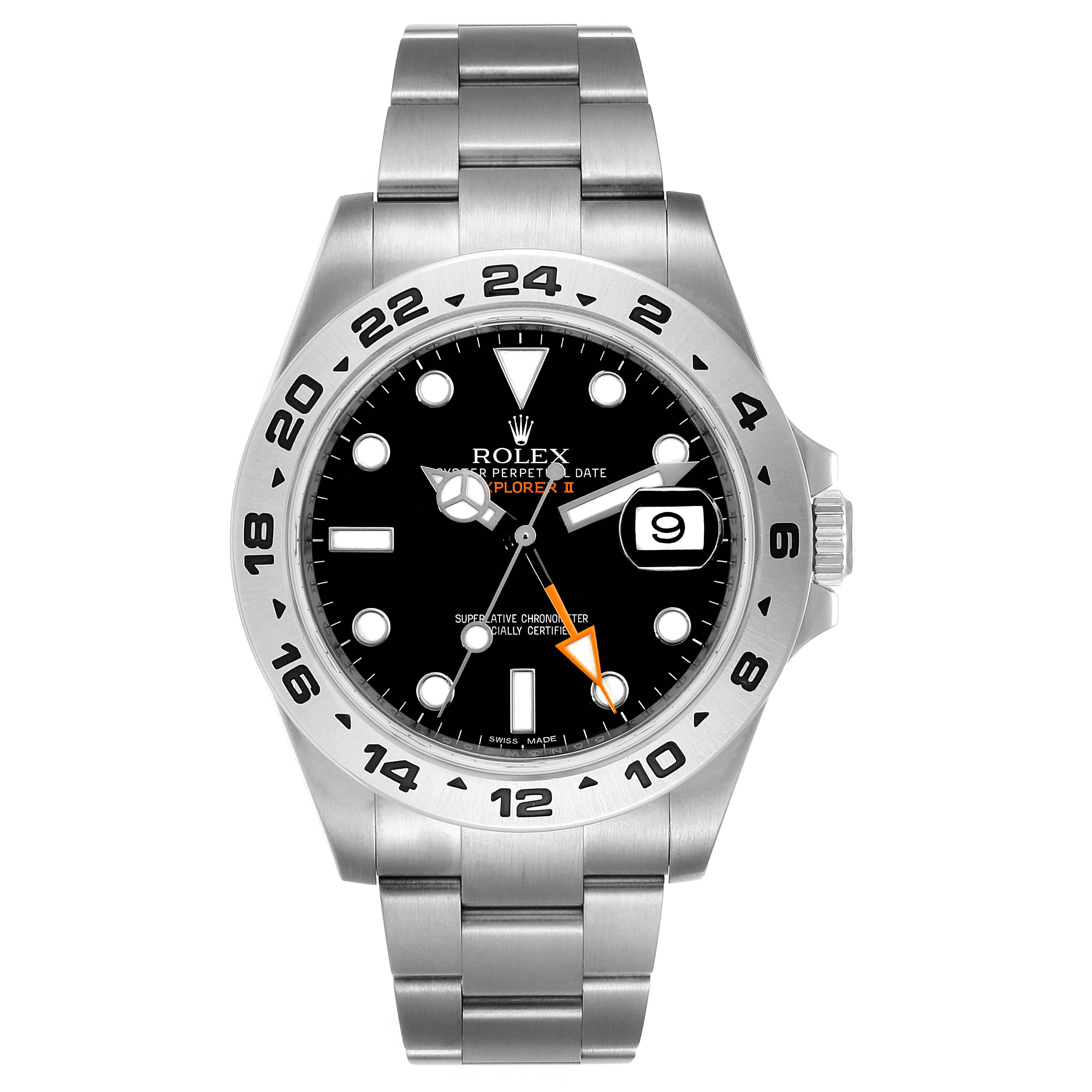 The image shows the front view of a Rolex Explorer 216570 Men
s Stainless Steel Black Dial 216570 Men
s Stainless Steel Black Dial watch, displaying its face, bezel, bracelet, and crown.