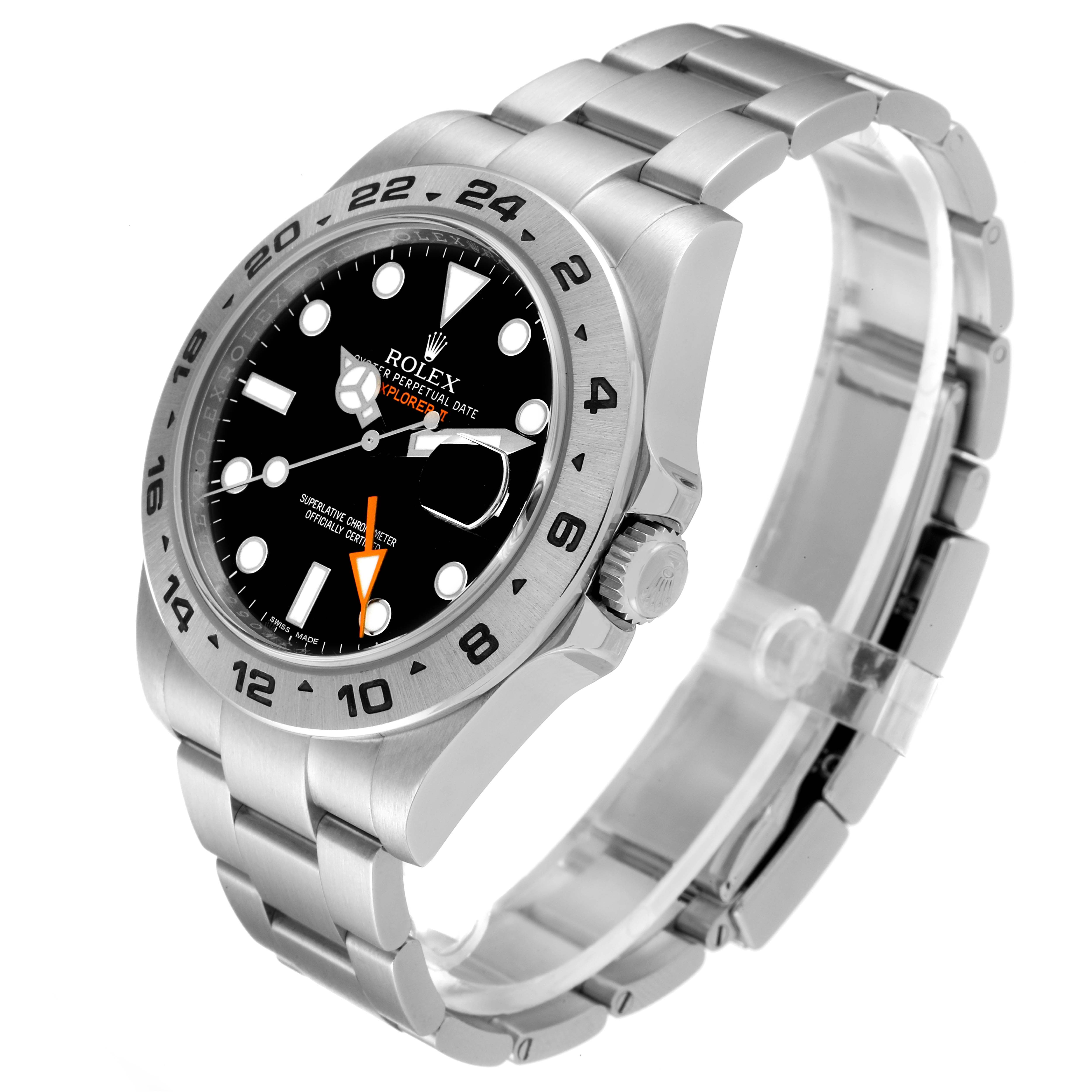 The image shows the Rolex Explorer 216570 Men
s Stainless Steel Black Dial 216570 Men
s Stainless Steel Black Dial model at a three-quarter angle, highlighting the face, bezel, and part of the bracelet.