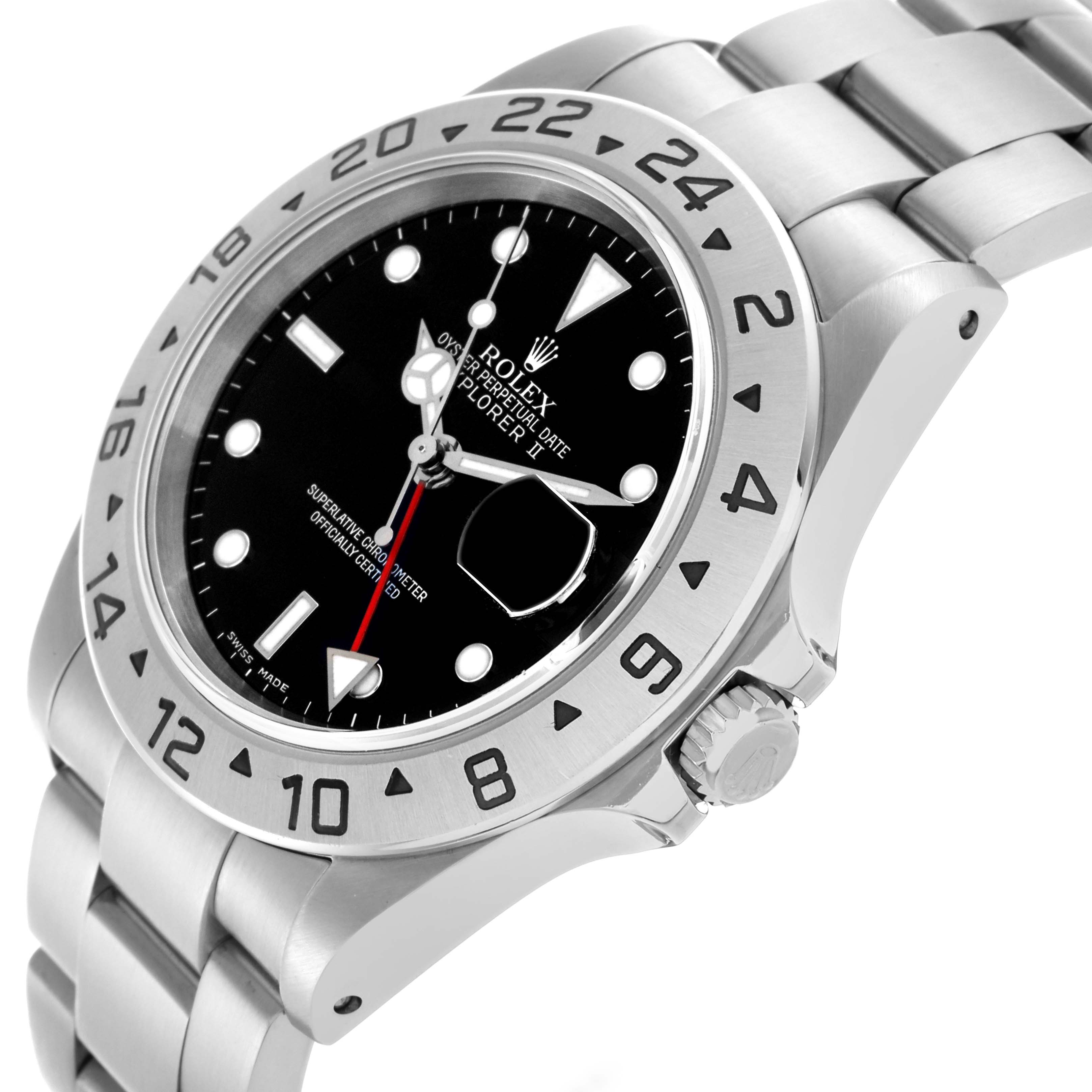 The Rolex Explorer 16570 Men's Stainless Steel Black Dial 16570 Men's Stainless Steel Black Dial watch is shown at an angle highlighting the dial, bezel, crown, and part of the bracelet.