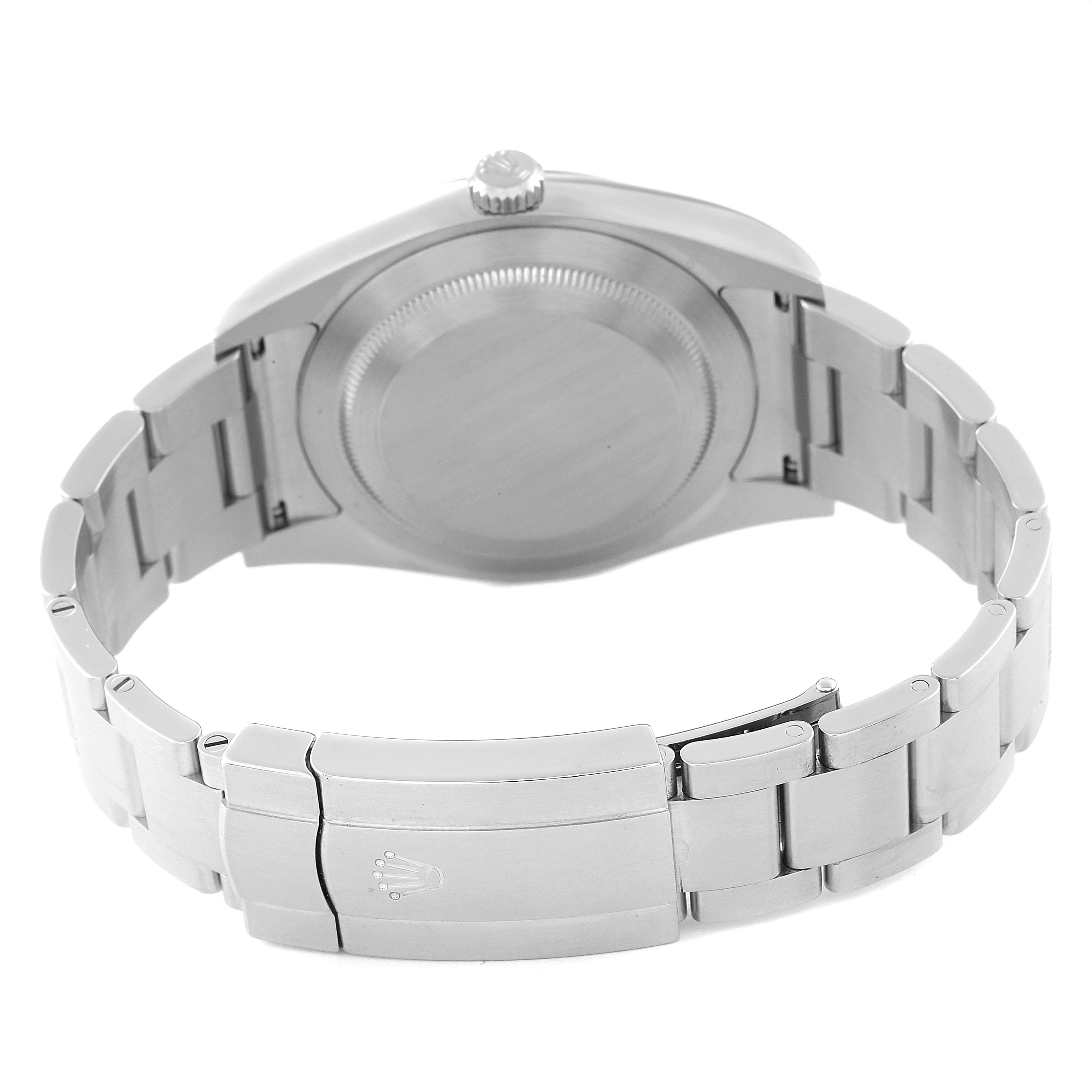 This image shows the backside and clasp of a Rolex Oyster Perpetual 114300 Men
s Stainless Steel Grey Dial 114300 Men
s Stainless Steel Grey Dial watch.