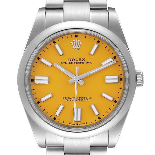 Photo of Rolex Oyster Perpetual 41mm Yellow Dial Steel Mens Watch 124300 Box Card