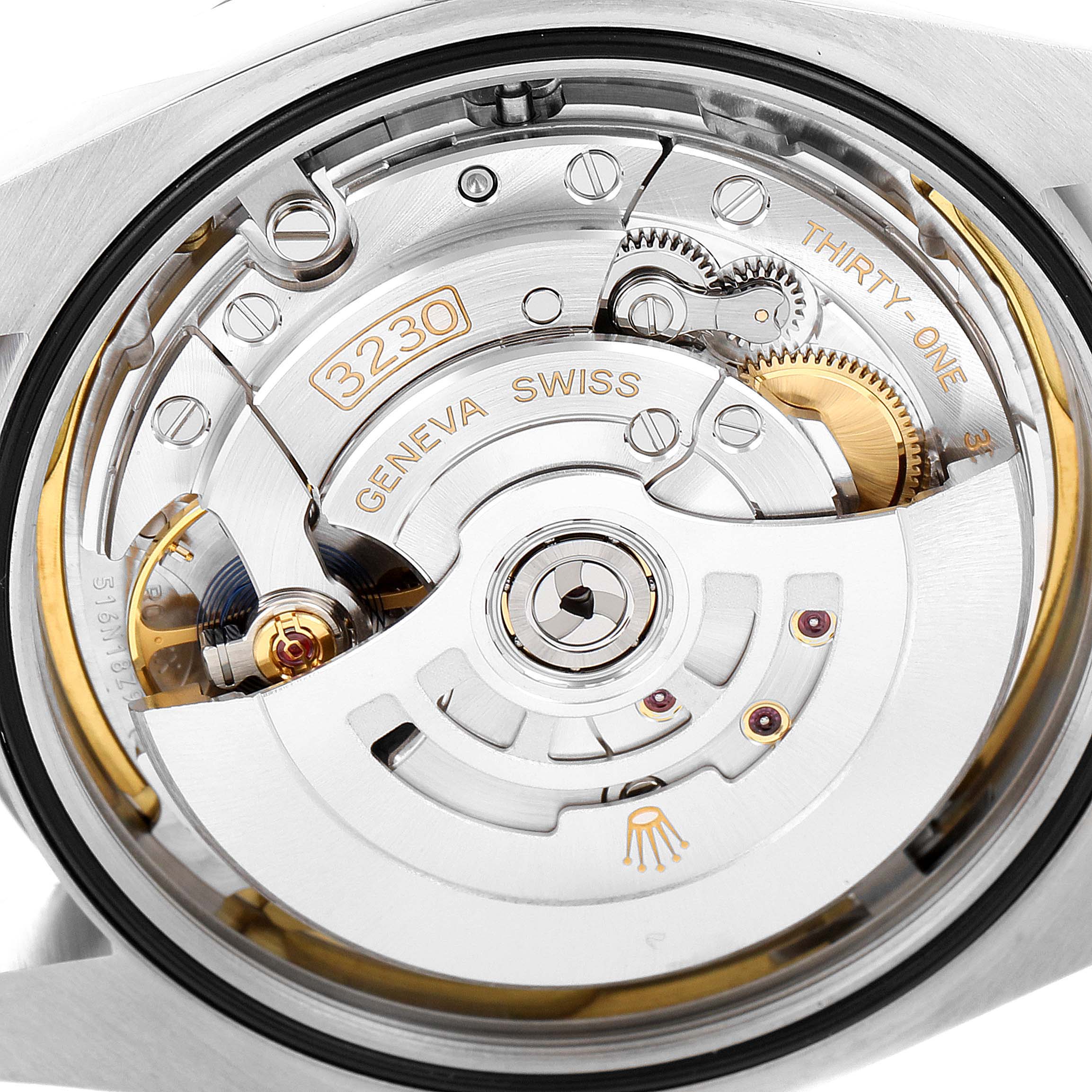 This image shows the detailed internal mechanics of a Rolex Oyster Perpetual 124300 Men's Stainless Steel Yellow Dial 124300 Men's Stainless Steel Yellow Dial watch, viewed from the back.