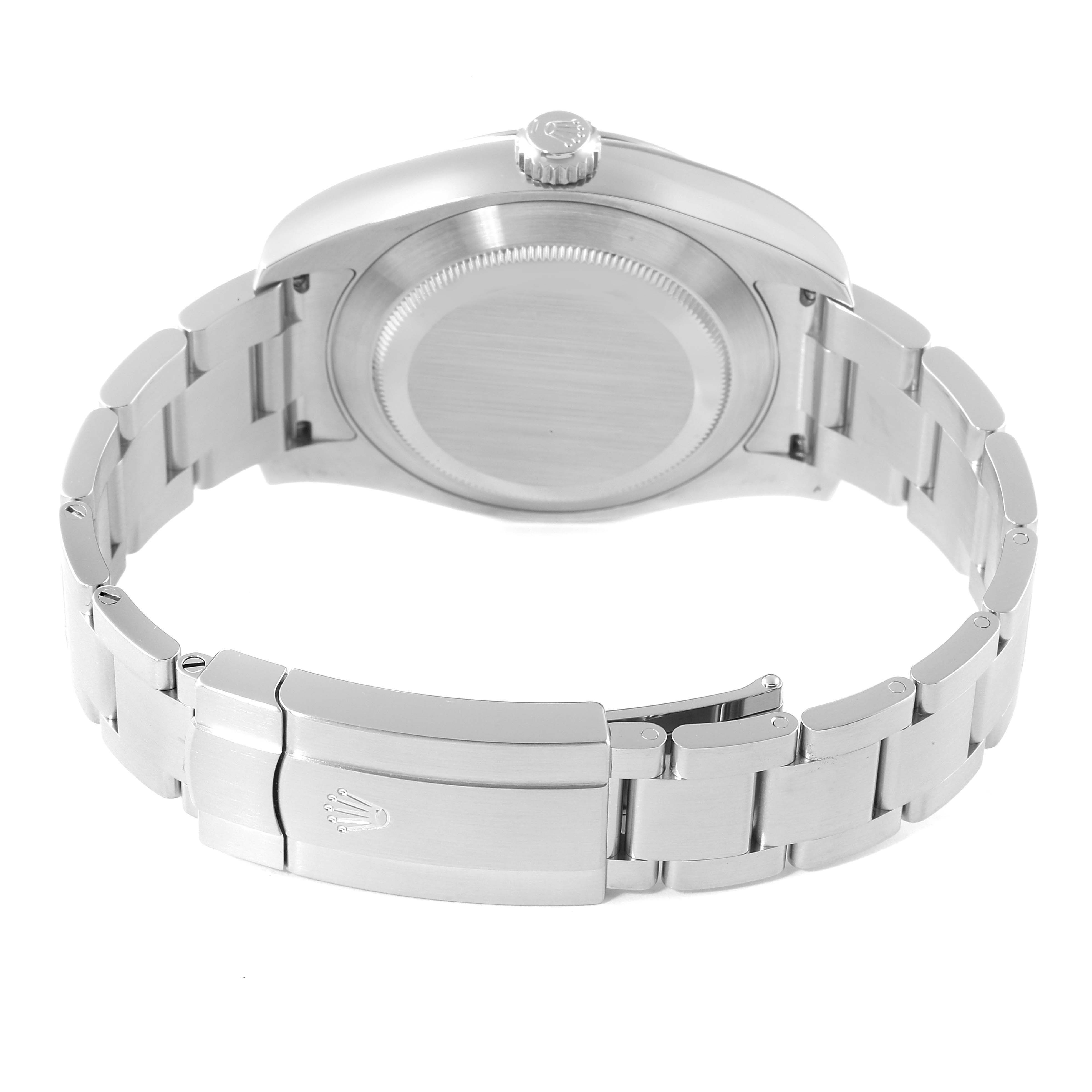 This image displays the back case and bracelet of a Rolex Air-King 116900 Men's Stainless Steel Black Dial 116900 Men's Stainless Steel Black Dial watch, viewed from the rear angle.