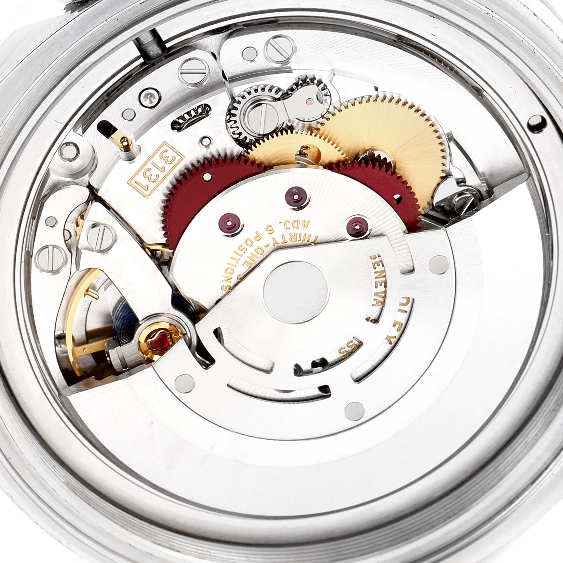 This close-up image shows the detailed internal mechanism of the Rolex Air-King 116900 Men's Stainless Steel Black Dial 116900 Men's Stainless Steel Black Dial watch.