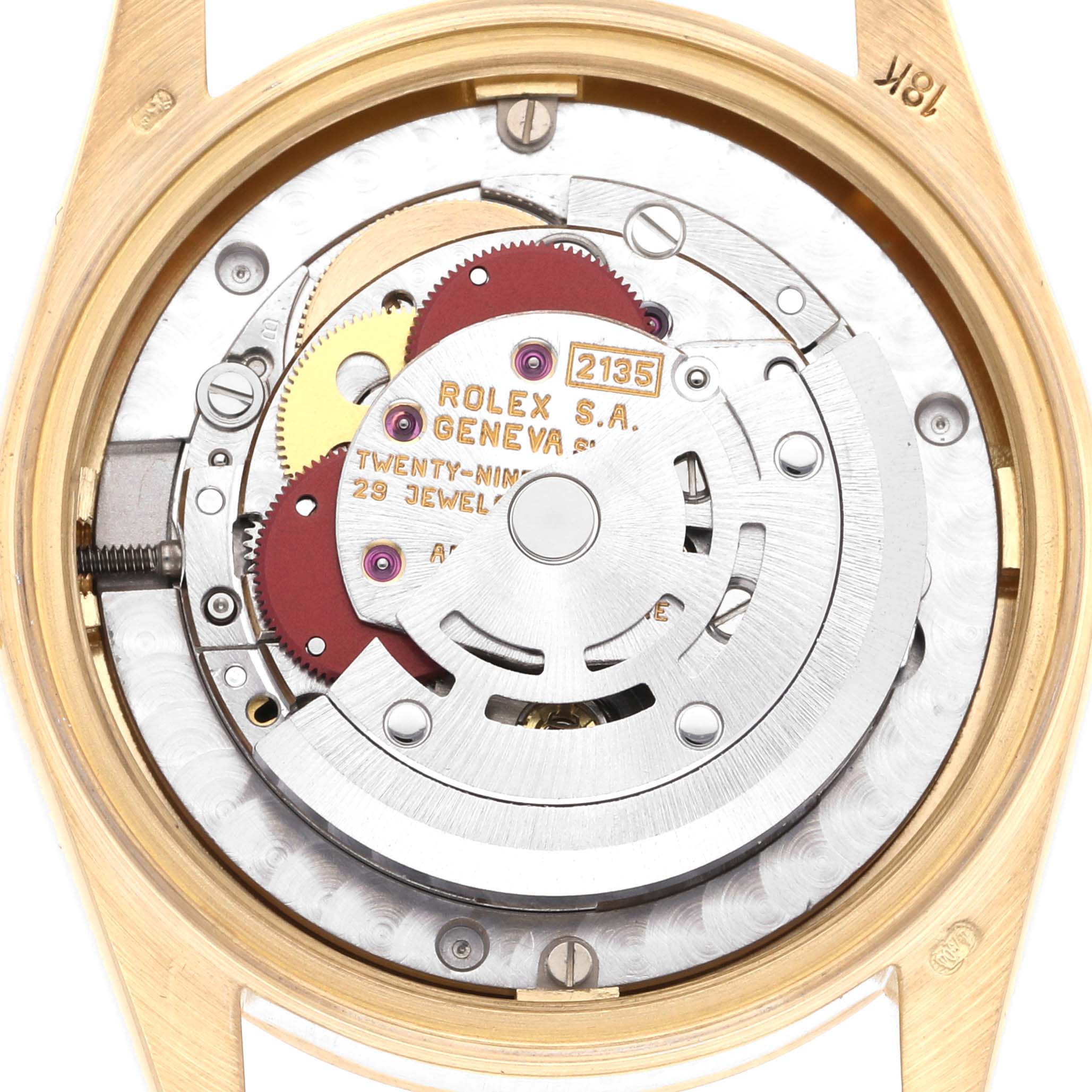 This image shows the internal mechanical movement of a Rolex President 68278 Women
s Yellow Gold Champagne Dial 68278 Women
s Yellow Gold Champagne Dial model watch, focused on the caliber and components.