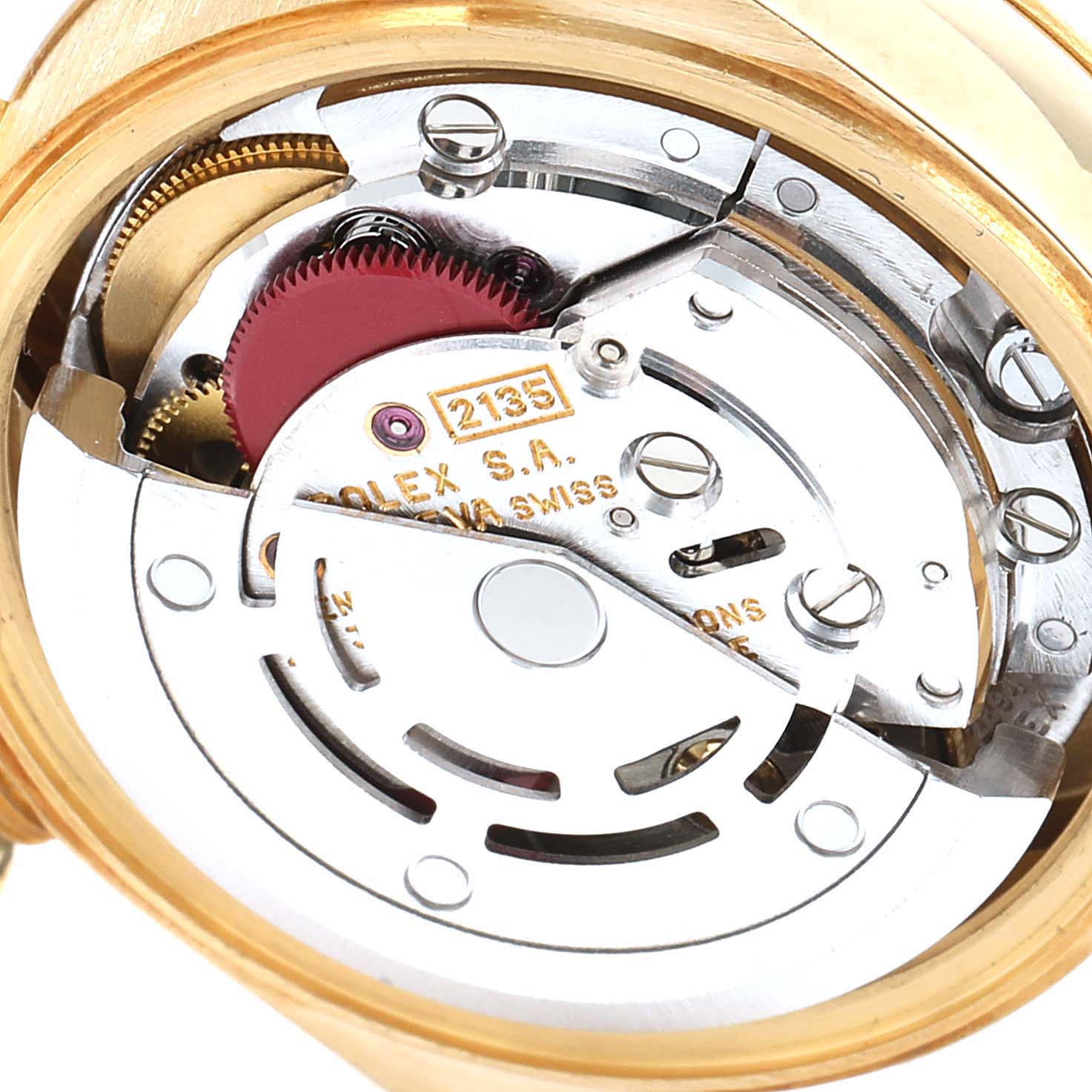 This image shows the movement mechanism of a Rolex President 69178 Women
s Yellow Gold Champagne Dial 69178 Women
s Yellow Gold Champagne Dial model watch from an overhead angle.