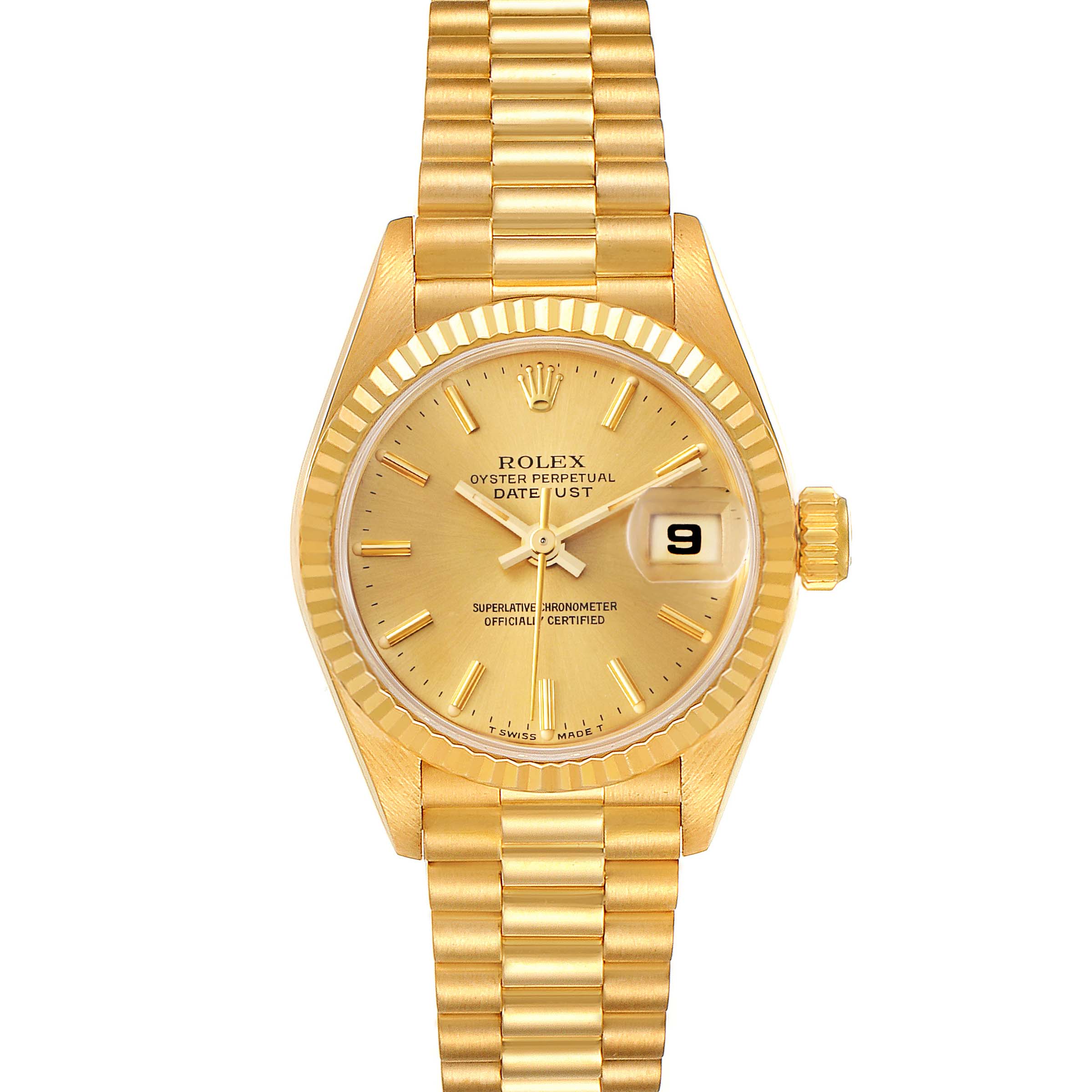 Rolex President Datejust Yellow Gold Champagne Dial Ladies Watch 69178 ...