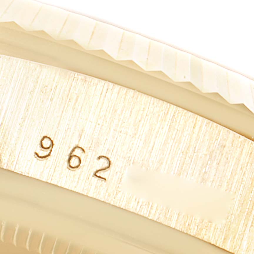 This close-up image shows the serial number inscribed on the side of the case of the President model Rolex watch.