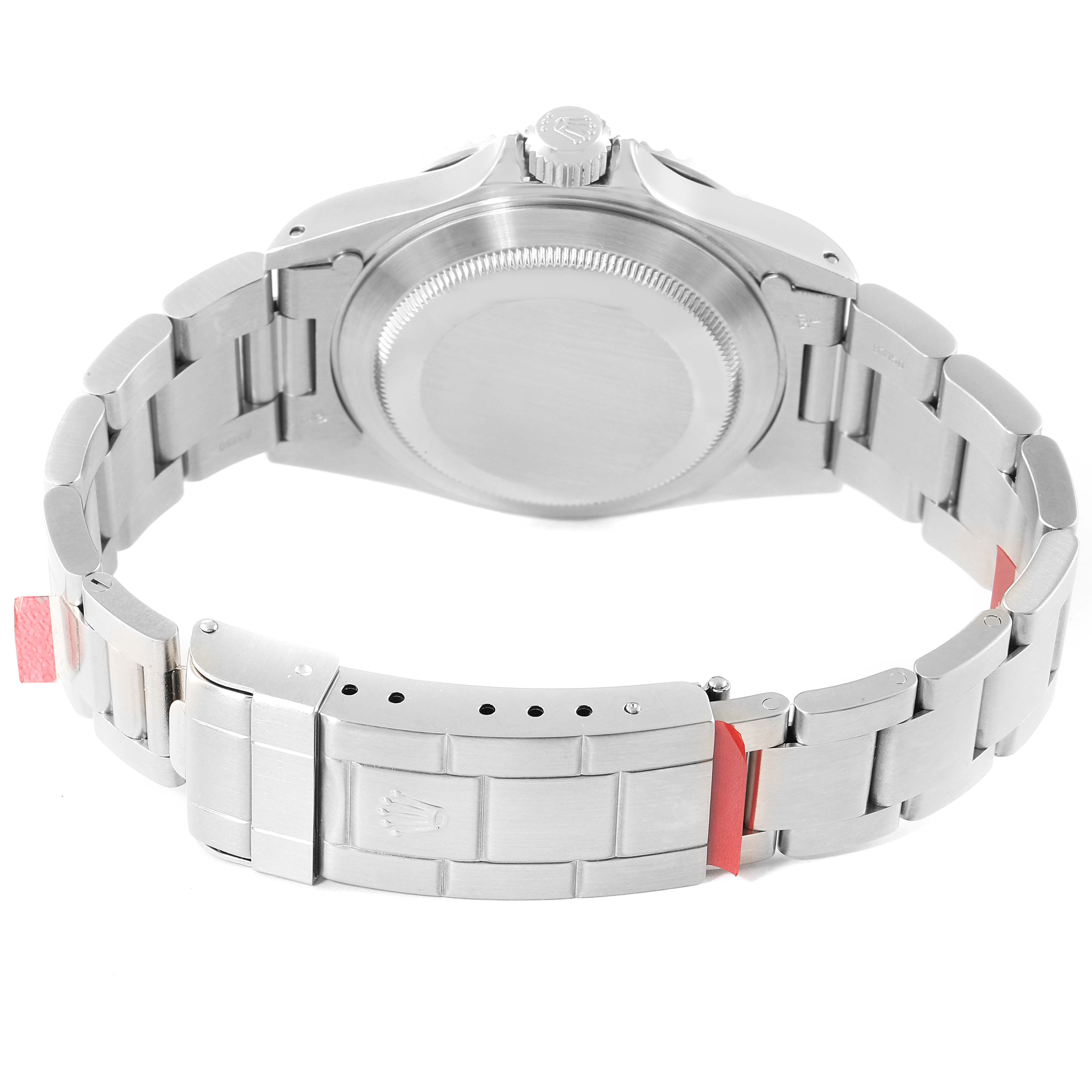 This image shows the back and clasp of a Rolex Submariner 14060M Men
s Stainless Steel Black Dial 14060M Men
s Stainless Steel Black Dial, highlighting the bracelet and case back.