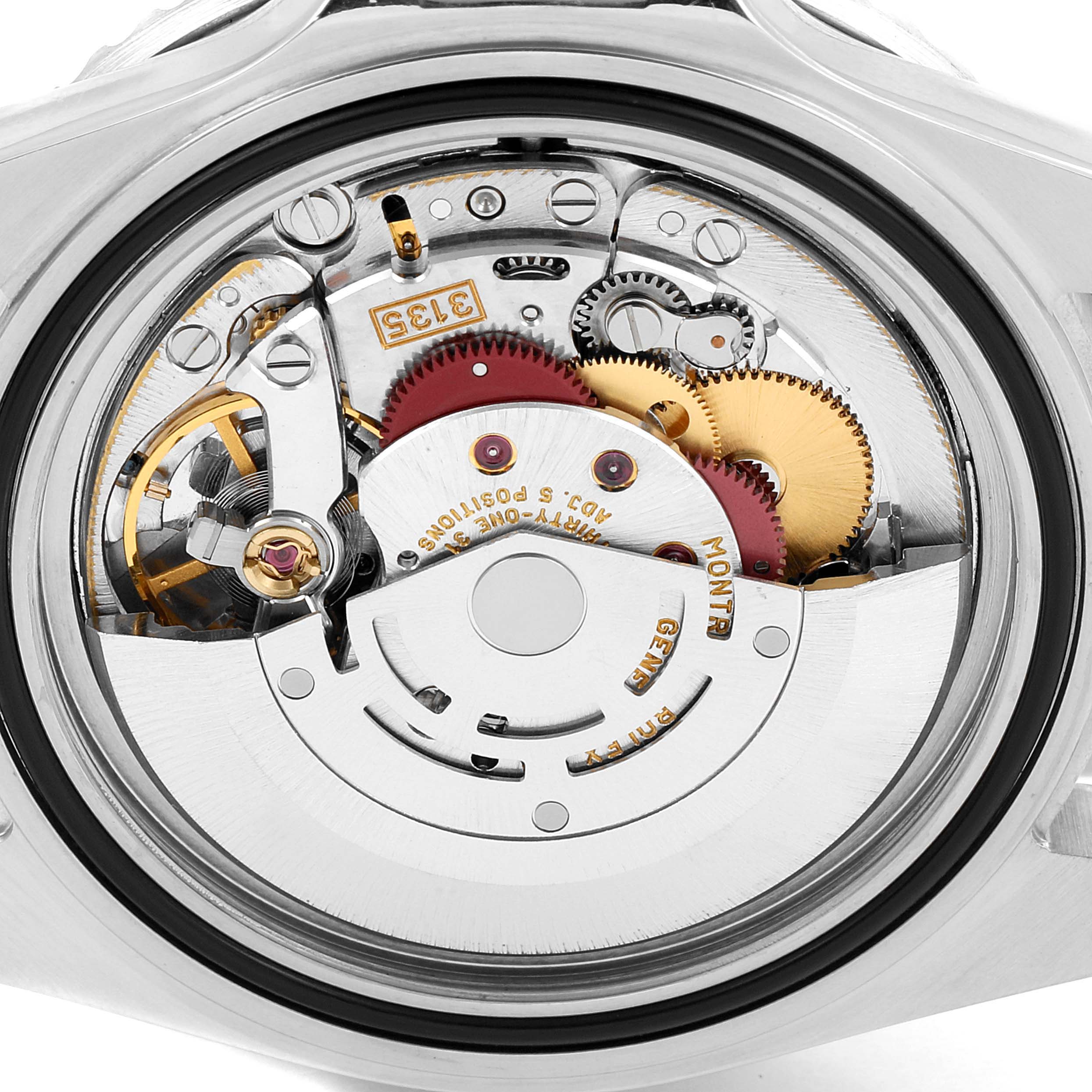 This image shows the back view of the internal mechanism of a Rolex Submariner 16610 Men
s Stainless Steel Black Dial 16610 Men
s Stainless Steel Black Dial watch, highlighting its intricate gears and movements.