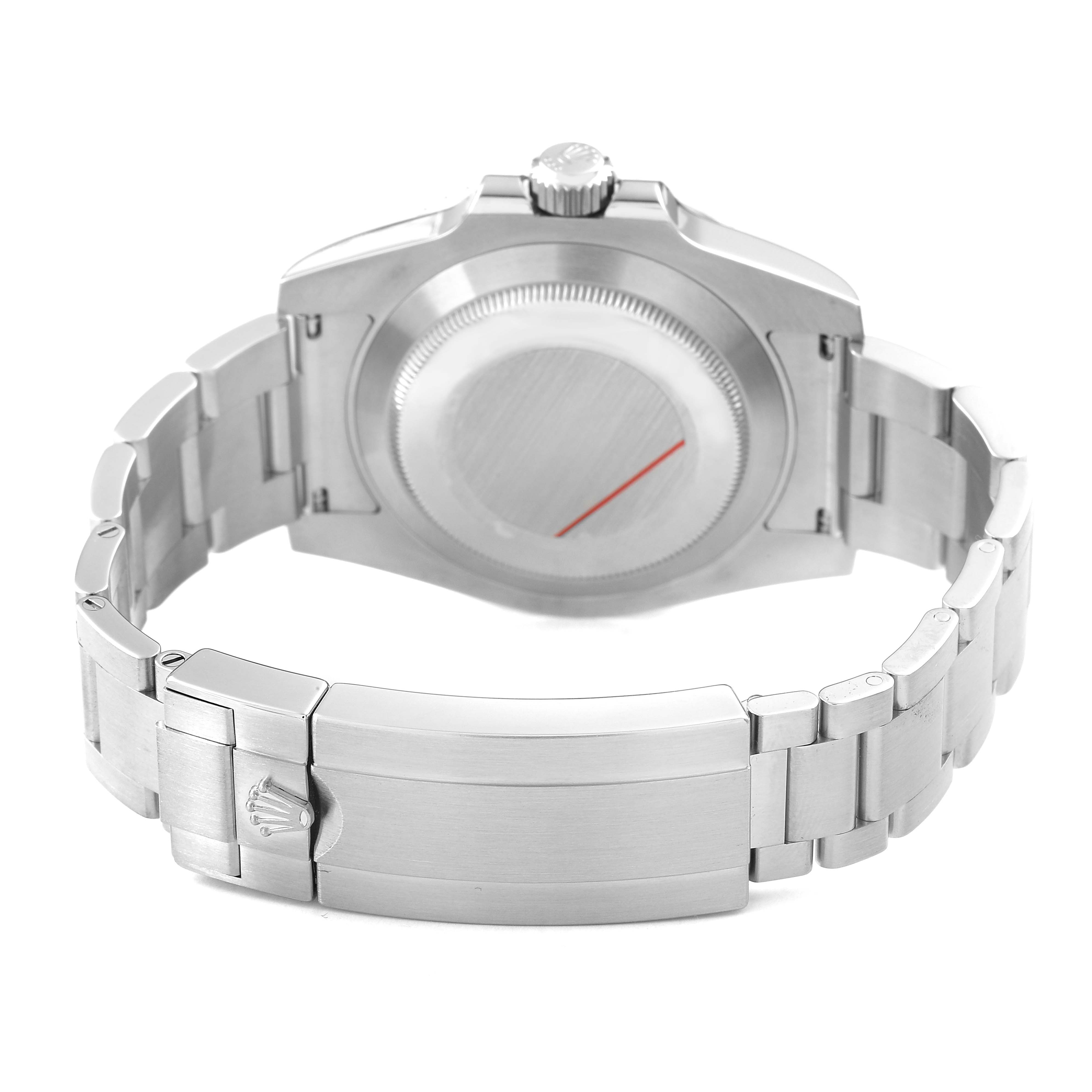 The image shows the back and bracelet of a Rolex Submariner 116610LN Men's Stainless Steel Black Dial, highlighting the clasp and case back.