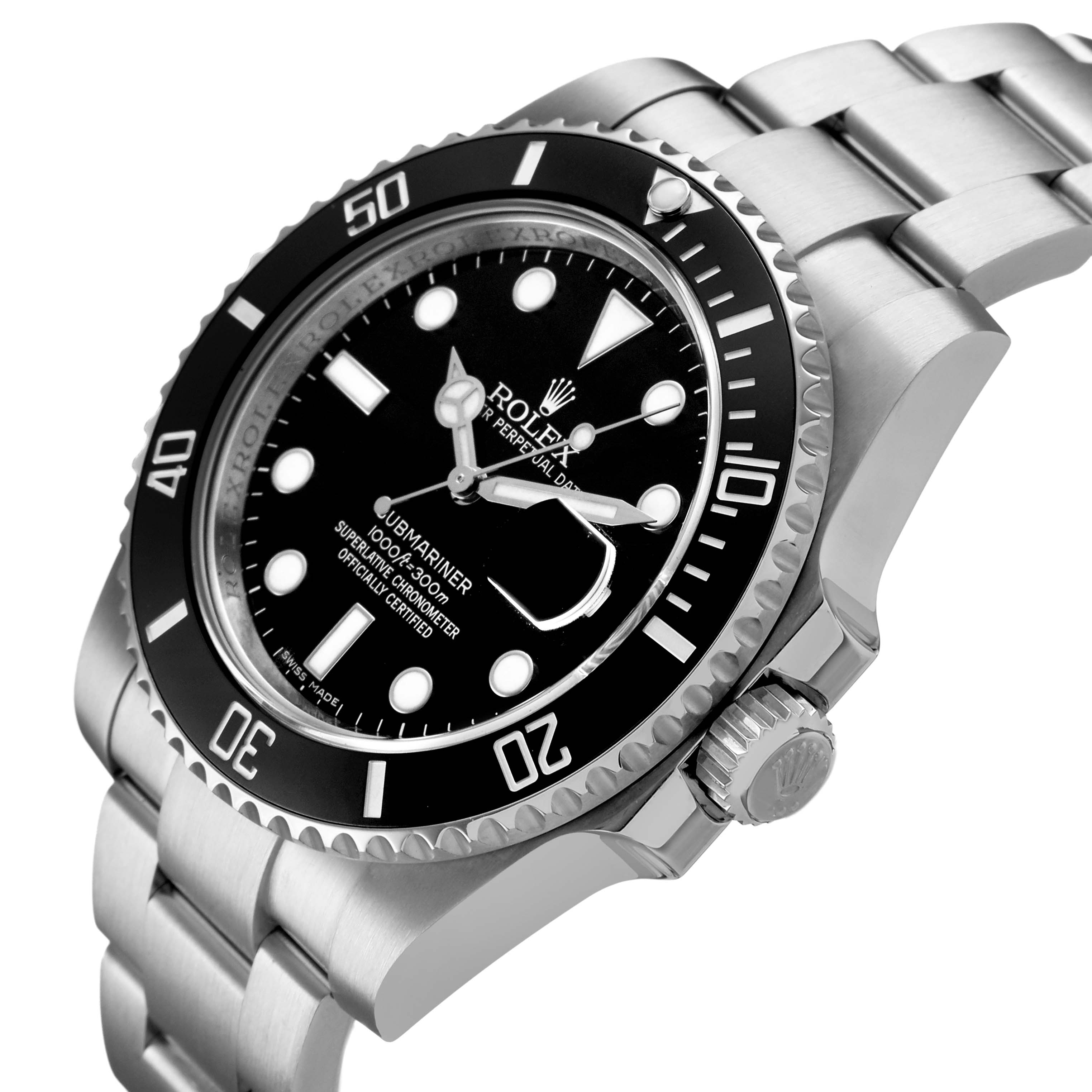 The Rolex Submariner 116610LN Men's Stainless Steel Black Dial watch is shown at an angled close-up, highlighting the bezel, dial, crown, and a portion of the bracelet.