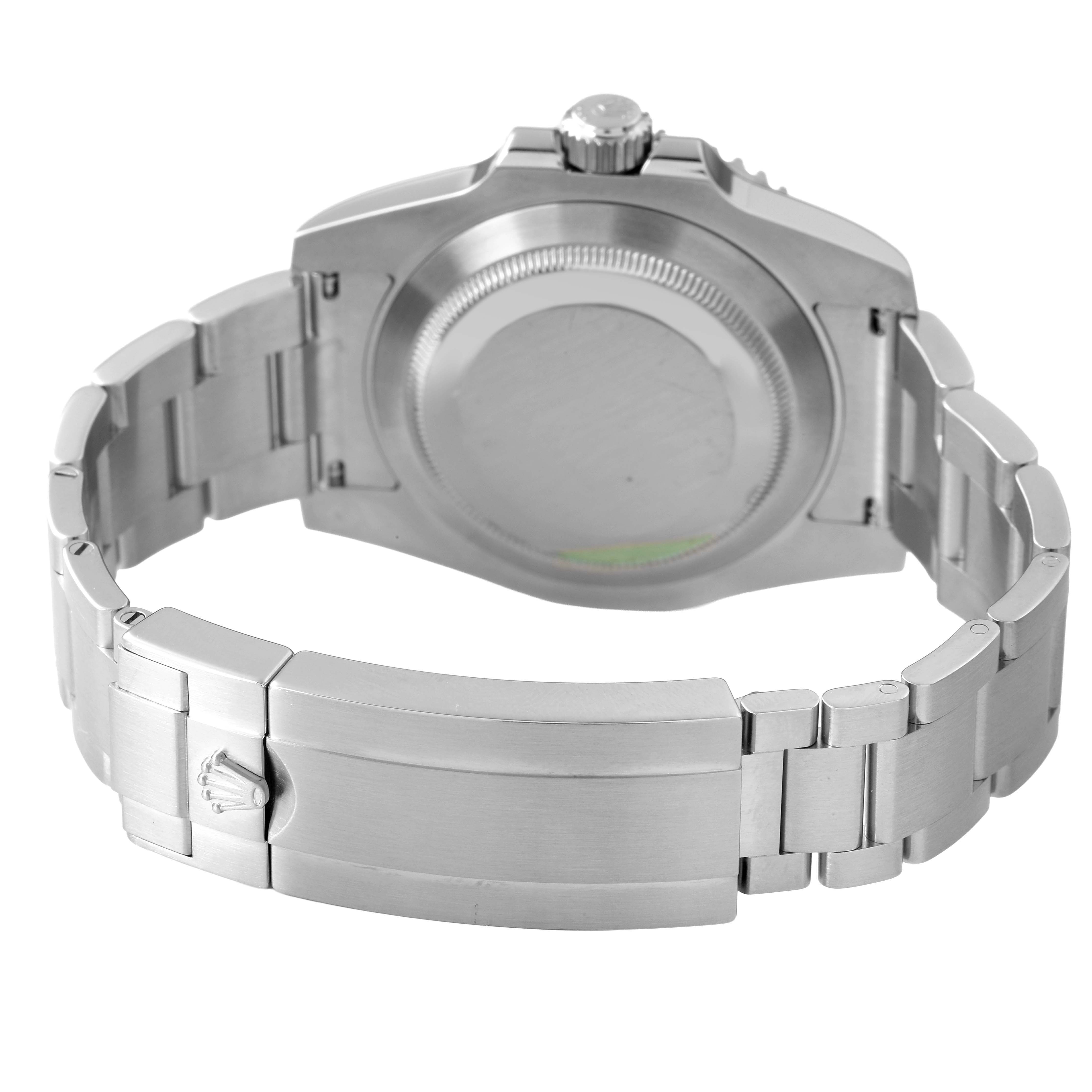 The image shows the back view of a Rolex Submariner 116610LN Men's Stainless Steel Black Dial, highlighting the case back, crown, and bracelet clasp.