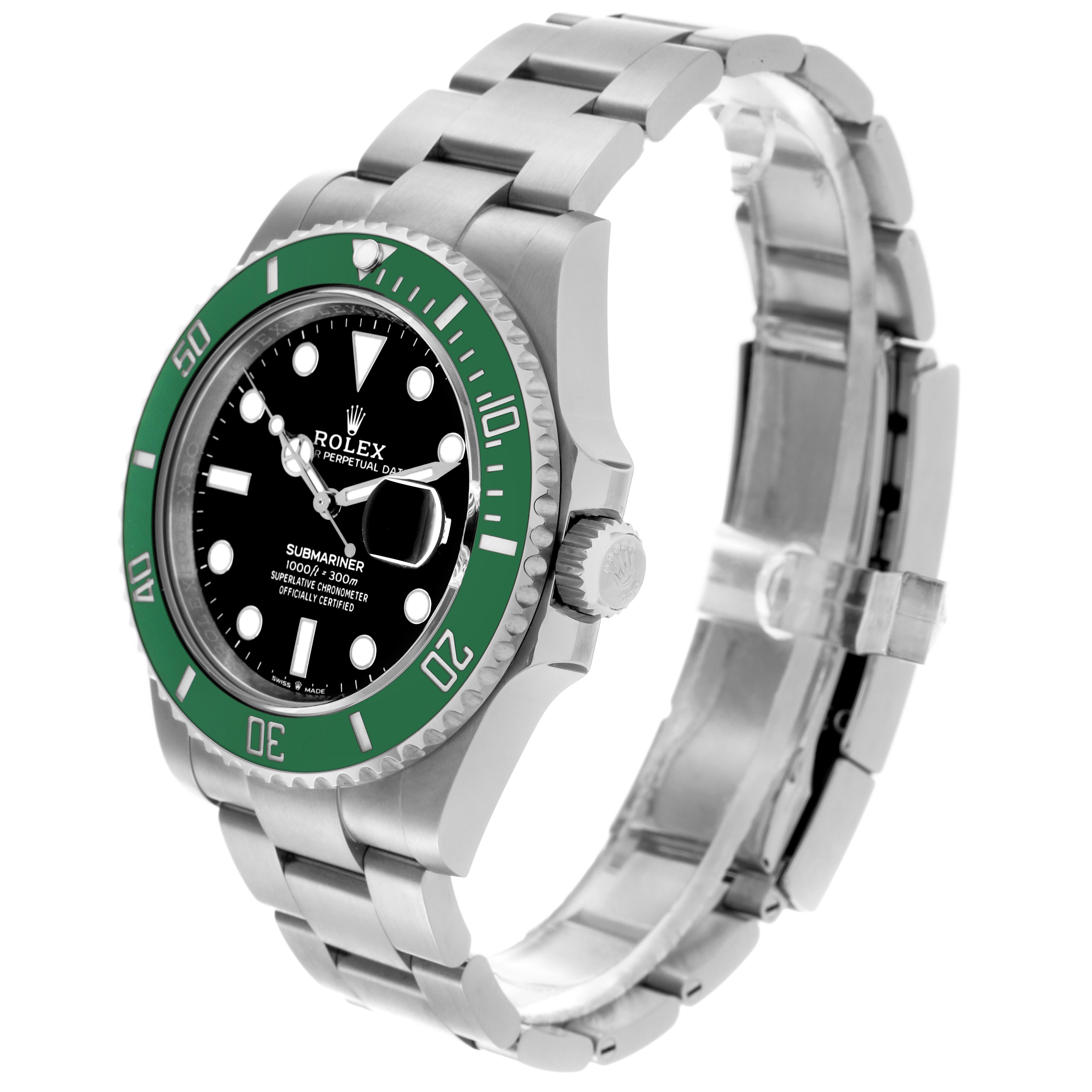 The Rolex Submariner 126610LV Men's Stainless Steel Black Dial 126610LV Men's Stainless Steel Black Dial watch is shown at a three-quarter angle, displaying the face, bezel, crown, and bracelet.