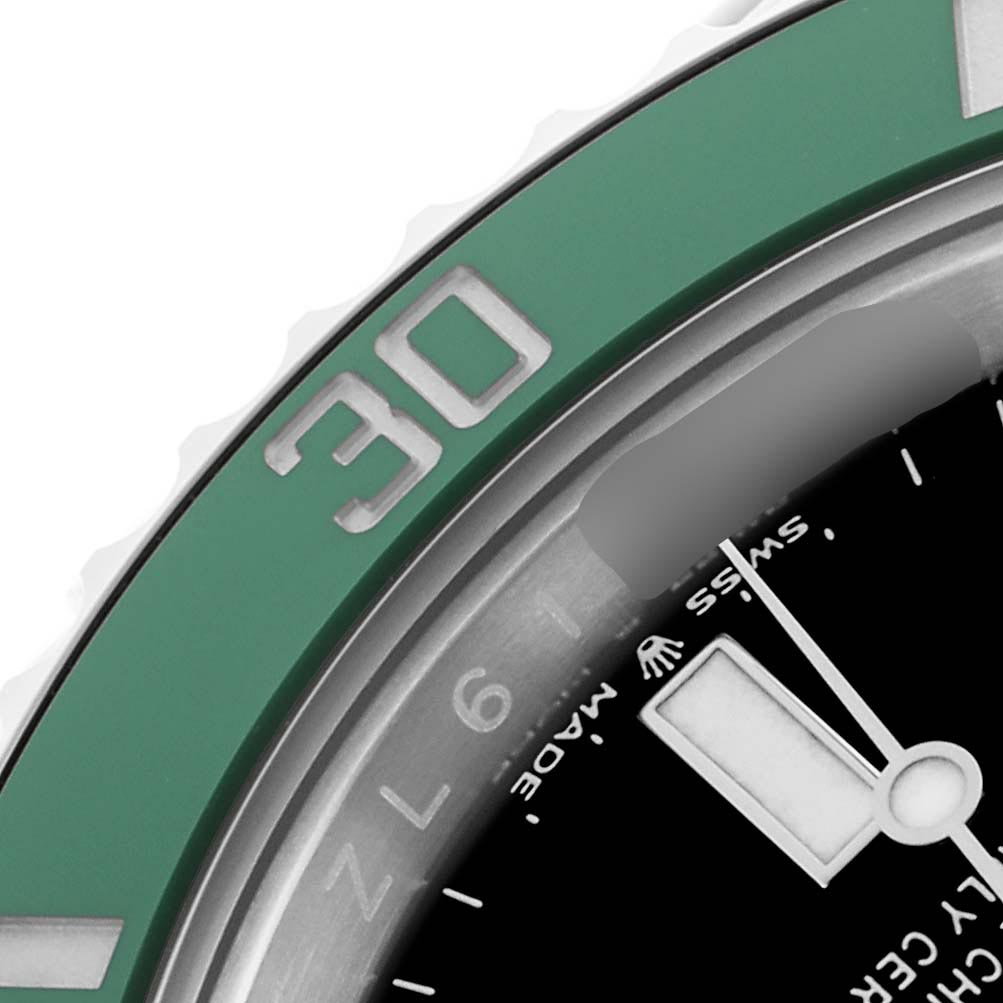The image shows a close-up of a Rolex Submariner 126610LV Men's Stainless Steel Black Dial 126610LV Men's Stainless Steel Black Dial, featuring part of the green bezel with the "30" marker and the watch face detail.