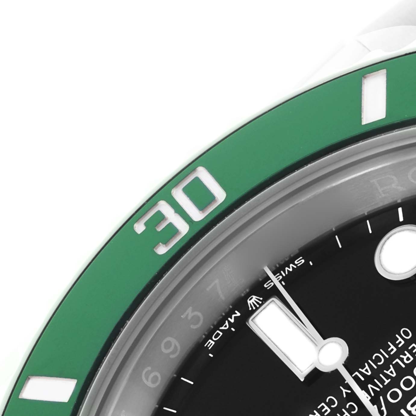 The image shows a close-up of the bezel and dial of a Rolex Submariner 126610LV Men's Stainless Steel Black Dial 126610LV Men's Stainless Steel Black Dial, focusing on the 30-minute marker and dial details.