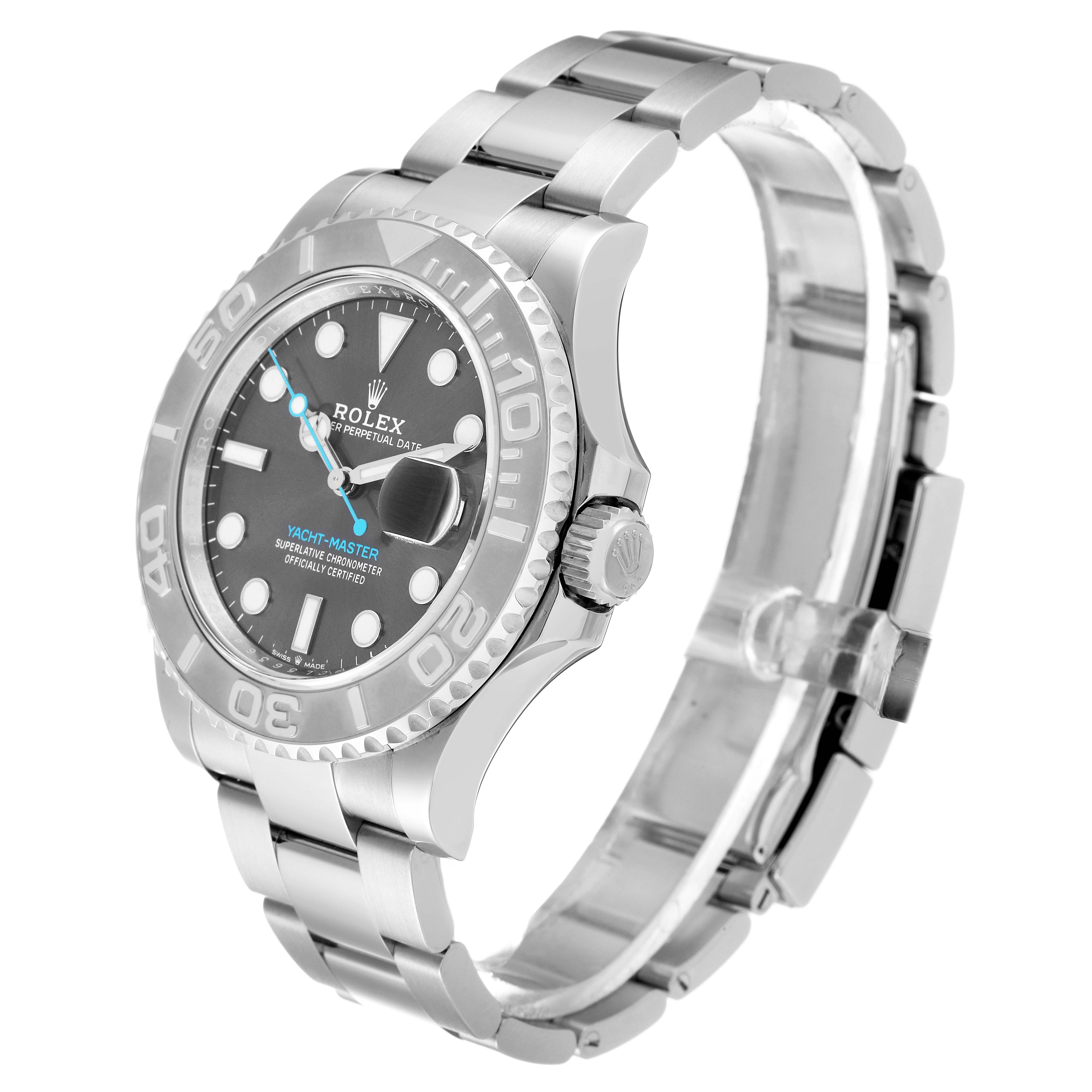 The image shows a Rolex Yacht-Master 126622 Men
s Stainless Steel Grey Dial 126622 Men
s Stainless Steel Grey Dial watch at a three-quarter angle, highlighting the bezel, dial, and bracelet.