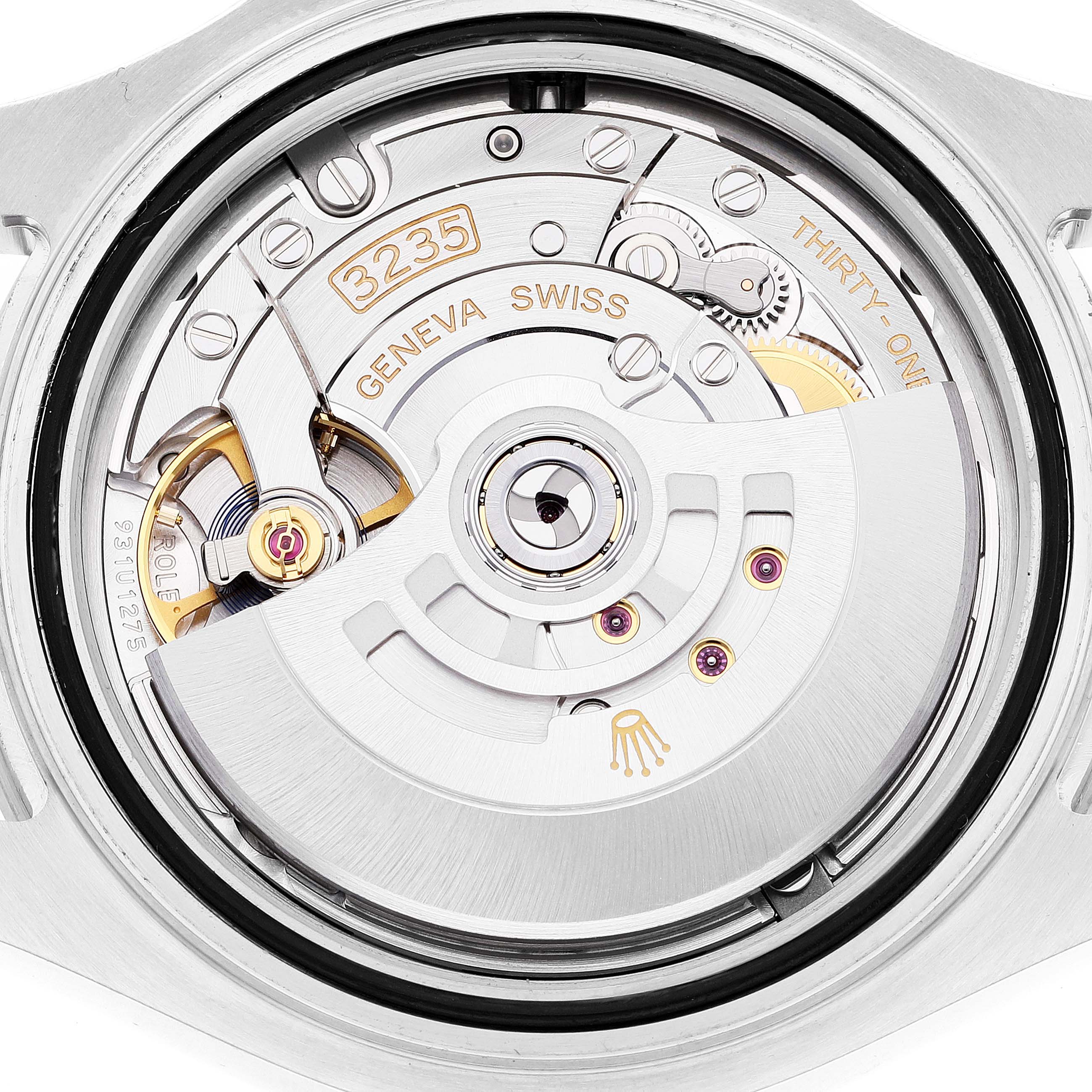 This image shows a close-up view of the movement mechanism inside a Rolex Yacht-Master 126622 Men
s Stainless Steel Grey Dial 126622 Men
s Stainless Steel Grey Dial watch, displaying the caliber 3235.