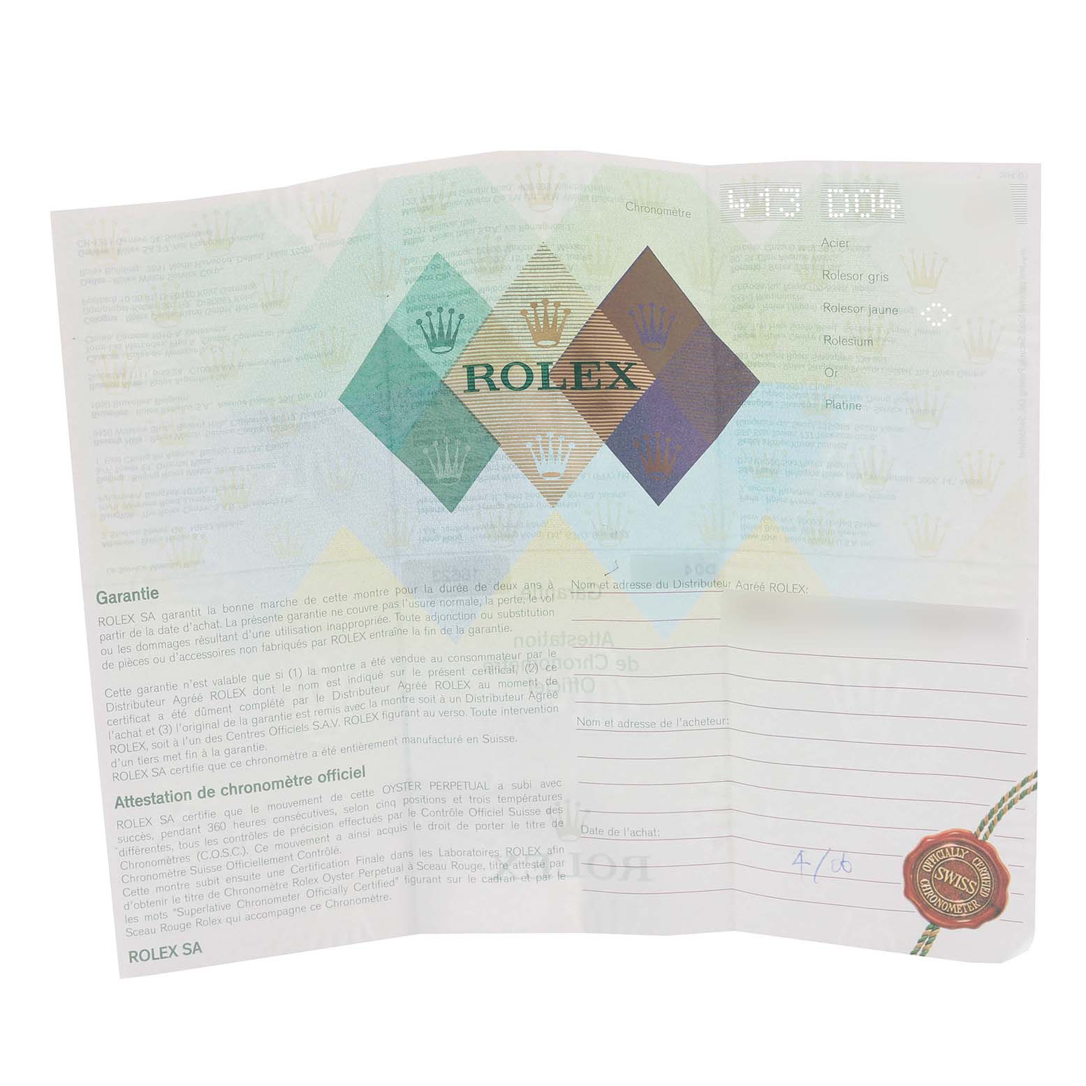 This image shows a Rolex Yacht-Master 16623 Men
s Steel and Gold (two tone) White Dial 16623 Men
s Steel and Gold (two tone) White Dial model warranty and Best Quality
ity certificate.