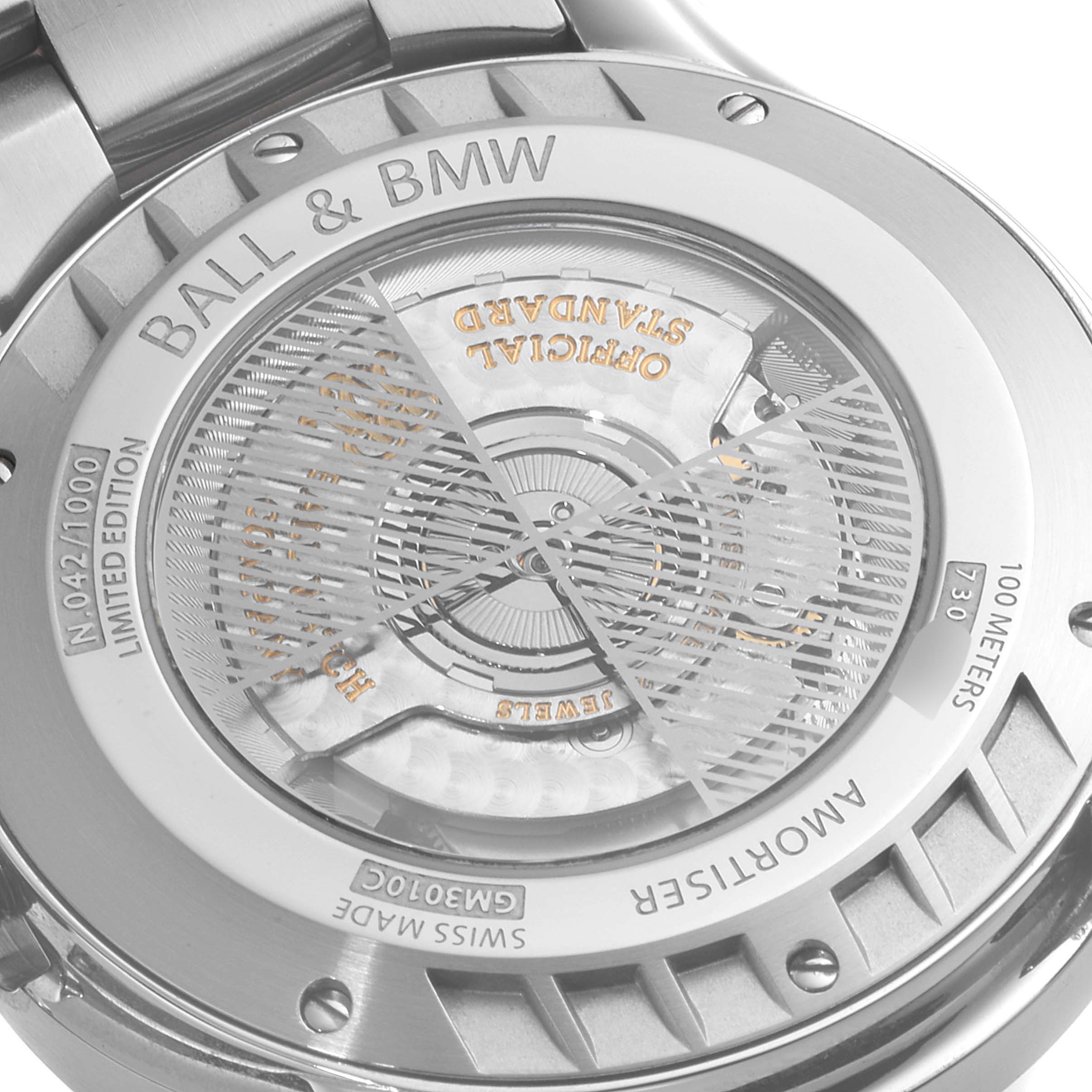 The image shows the back view of a Ball GM3010C Men's Stainless Steel Black Dial GM3010C Men's Stainless Steel Black Dial BMW GMT Black Dial Steel Automatic Men’s Watch GM3010C model displaying its inner mechanism.