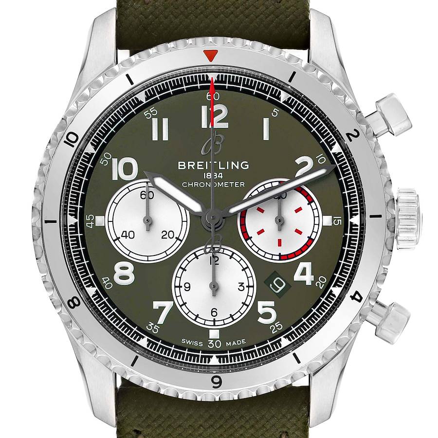 Breitling Aviator 8 B01 Curtiss Warhawk Green Dial Steel Watch AB0119 Box Papers SwissWatchExpo