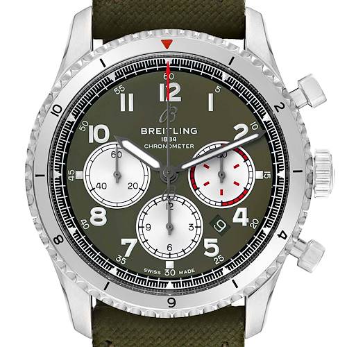 Photo of Breitling Aviator 8 B01 Curtiss Warhawk Green Dial Steel Watch AB0119 Box Papers