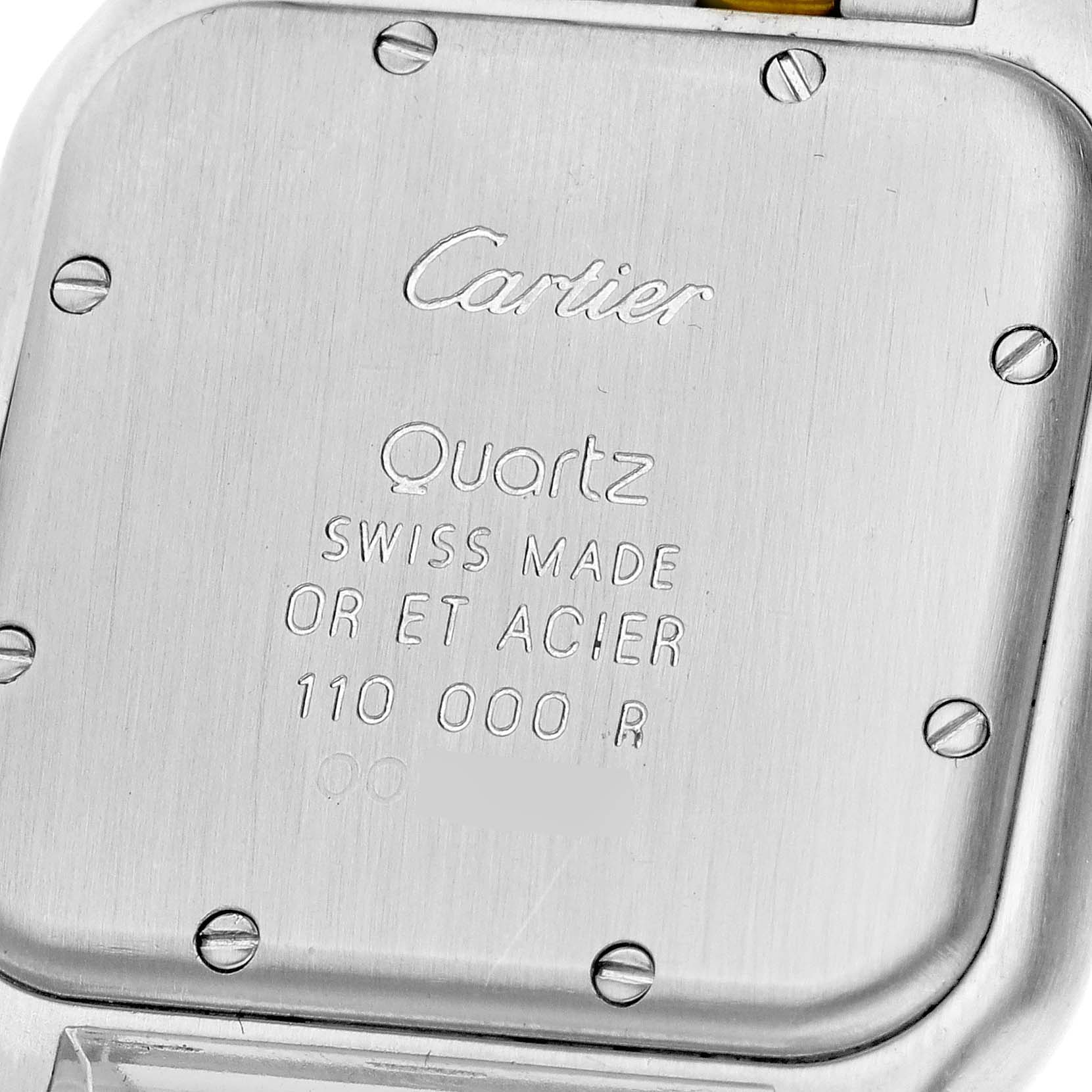 This image shows the back plate of a Cartier Panthere W25028B6 Women's Steel and Gold (two tone) Silver Dial W25028B6 Women's Steel and Gold (two tone) Silver Dial Quartz watch.