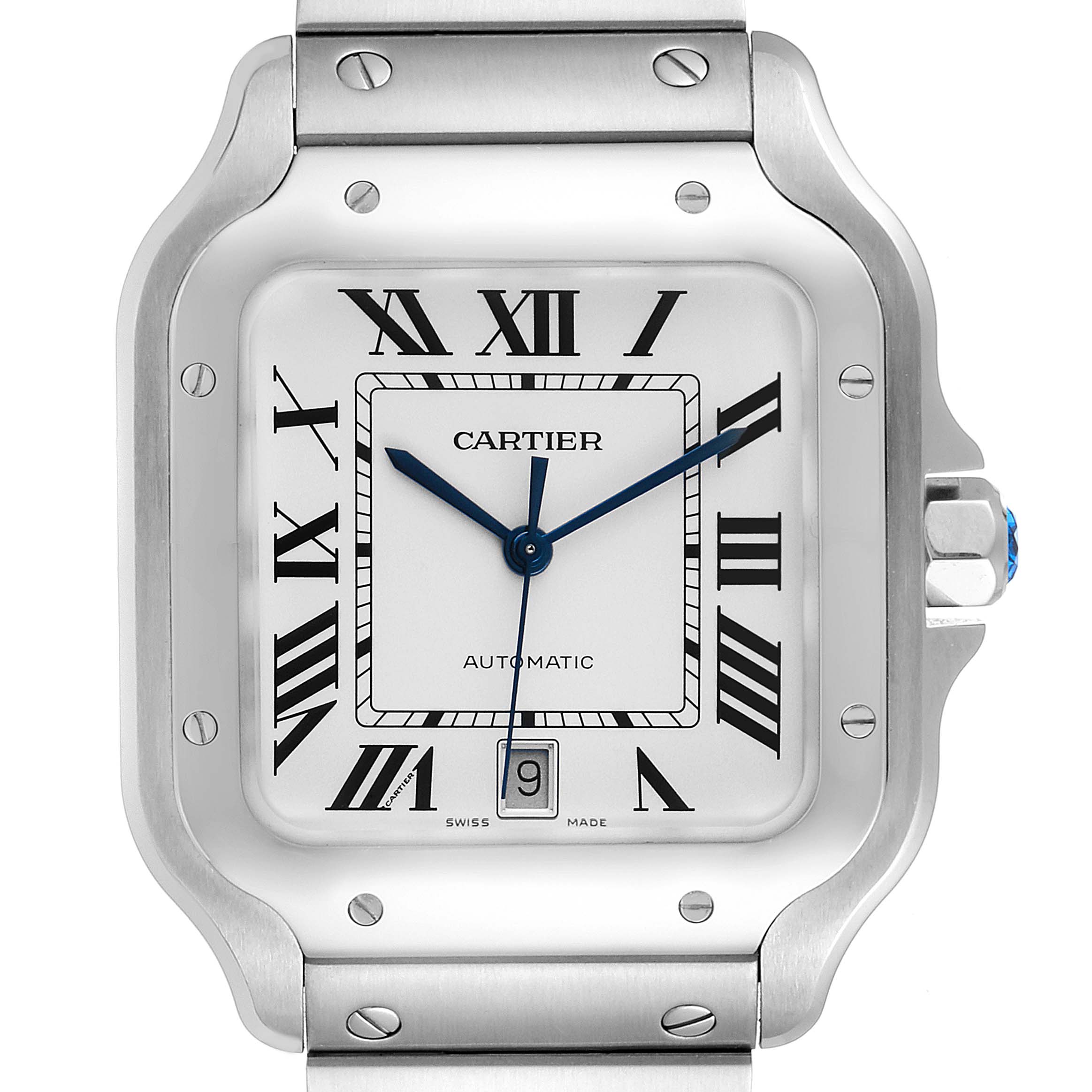 Cartier Santos Silver Dial Large Steel Mens Watch WSSA0018 Unworn ...