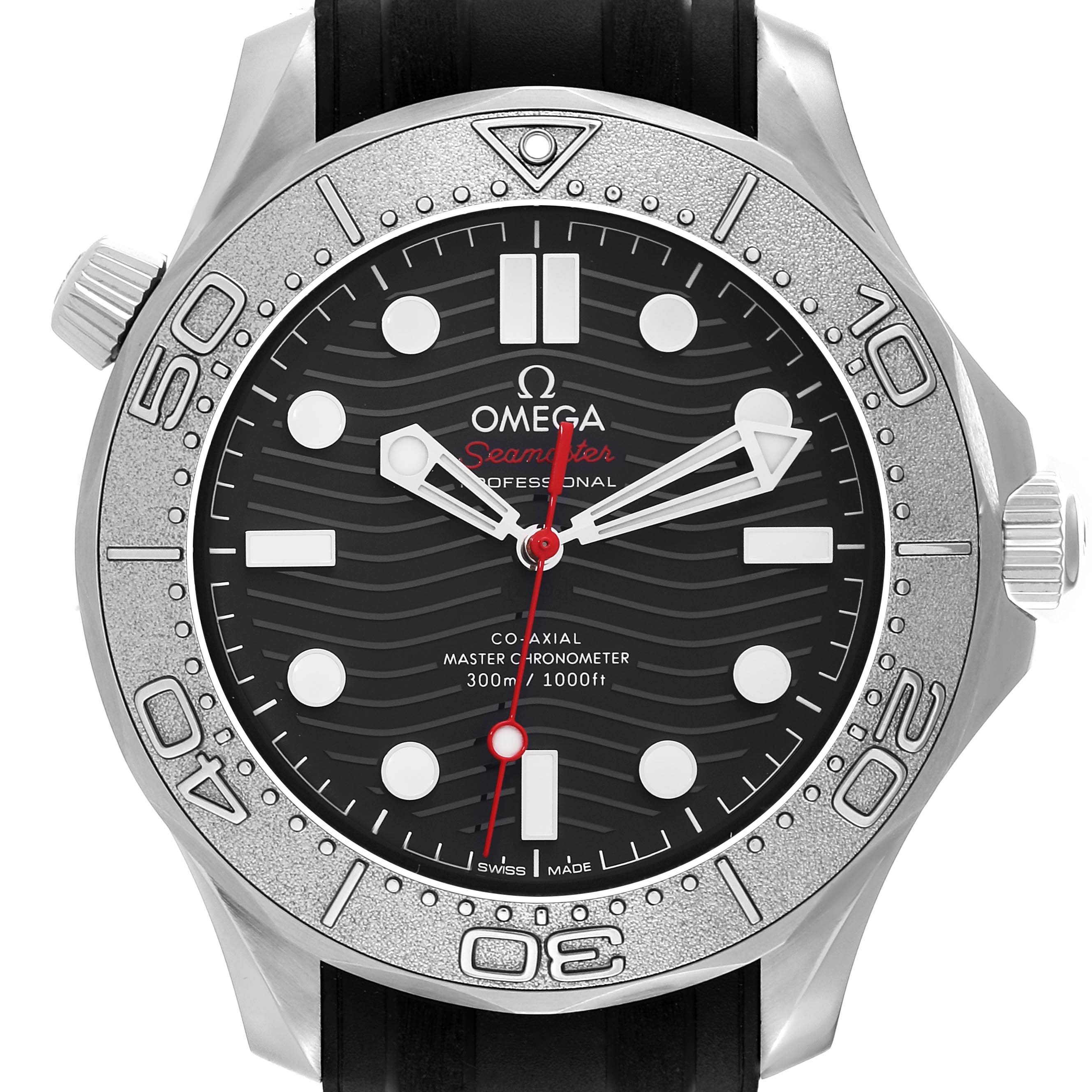 The image shows a front view of an Omega Seamaster 210.32.42.20.01.002 Men
s Stainless Steel Black Dial 210.32.42.20.01.002 Men
s Stainless Steel Black Dial watch, highlighting the dial, bezel, and part of the strap.