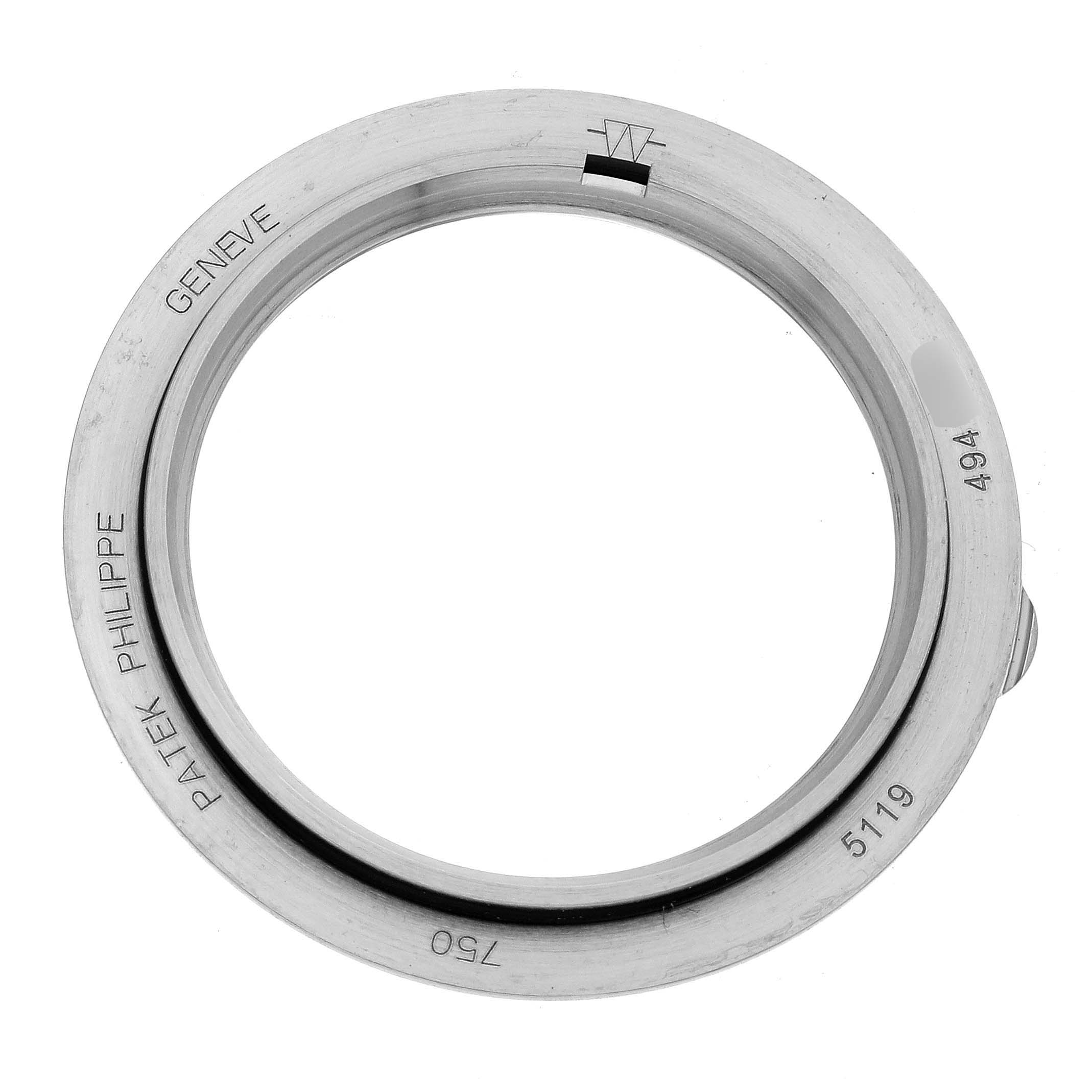 This image shows the bezel of a Patek Philippe Calatrava 5119G Men's Yellow Gold White Dial 5119G Men's Yellow Gold White Dial model watch, taken from a top-down angle.