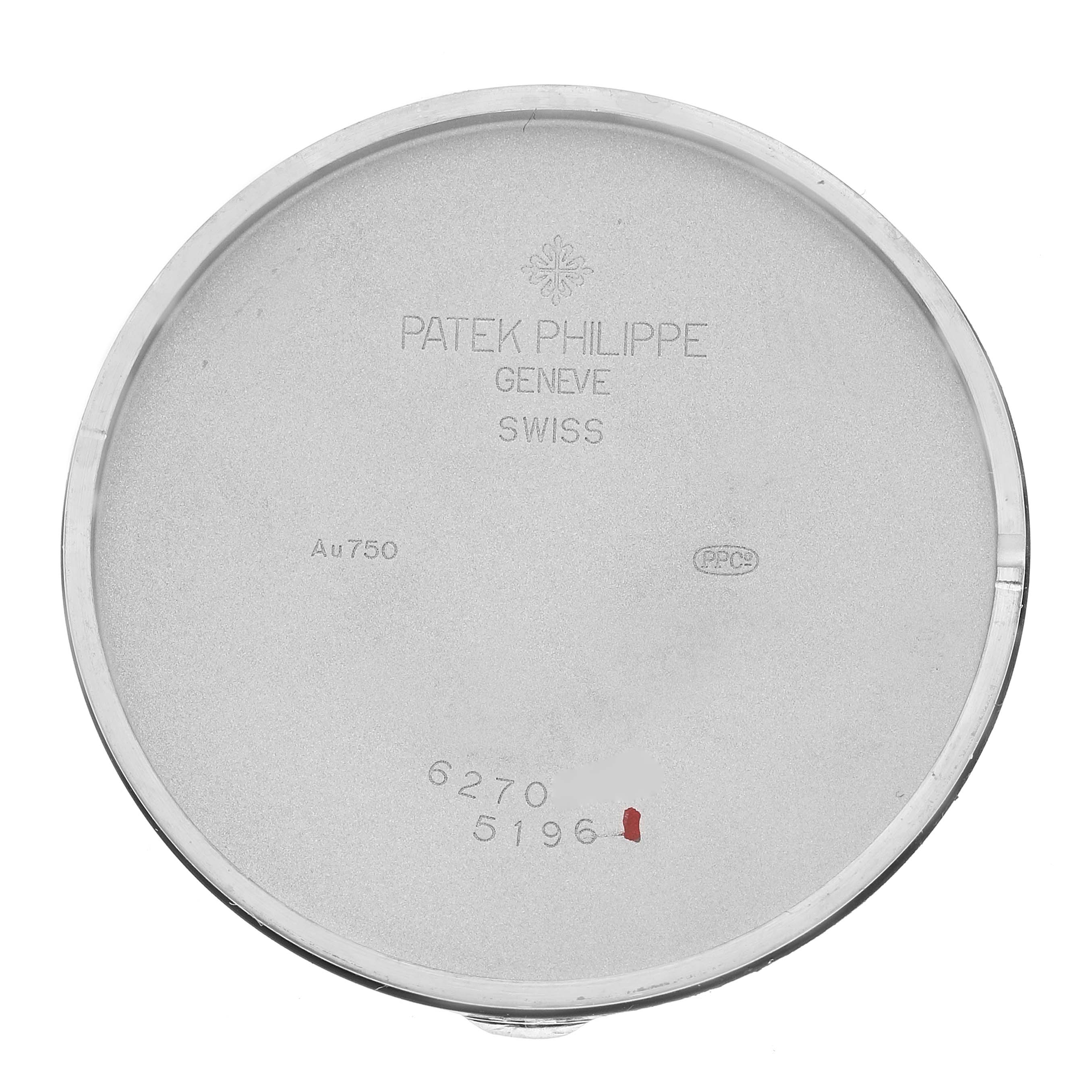 This image shows the inside case back of a Patek Philippe Calatrava 5196G Men's White Gold Silver Dial 5196G Men's White Gold Silver Dial watch.