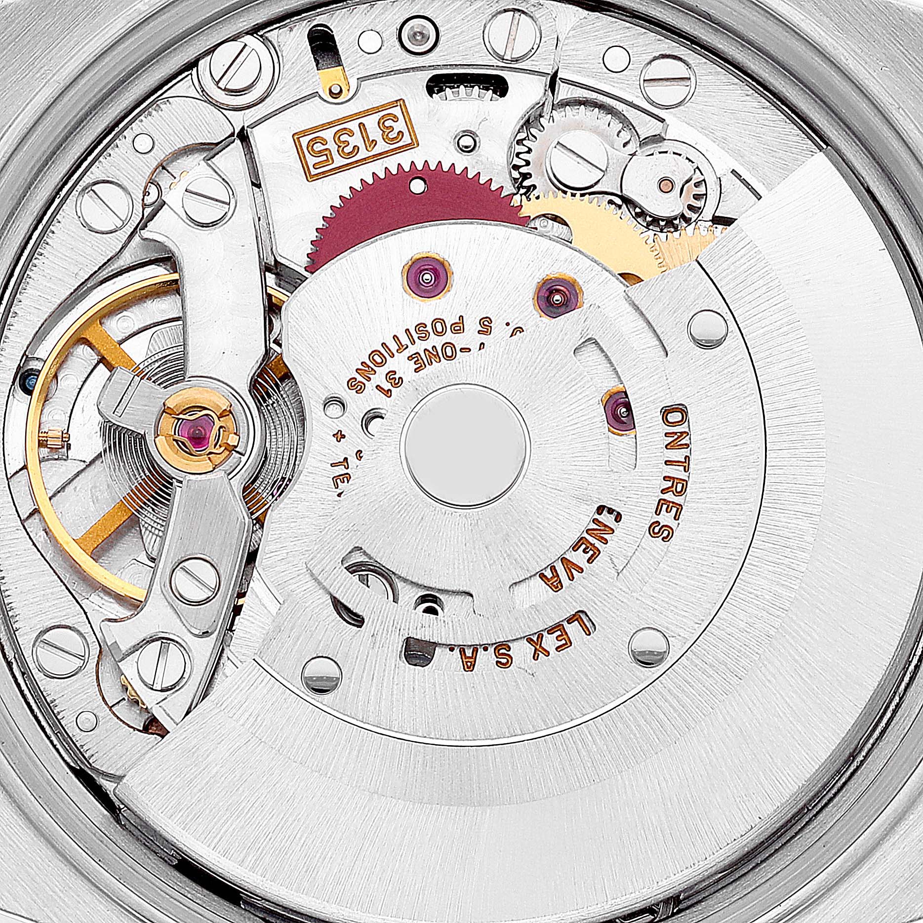 This image shows the internal movement and mechanism of a Rolex Date 15200 Men's Stainless Steel Pink Dial 15200 Men's Stainless Steel Pink Dial model watch from a top-down angle.