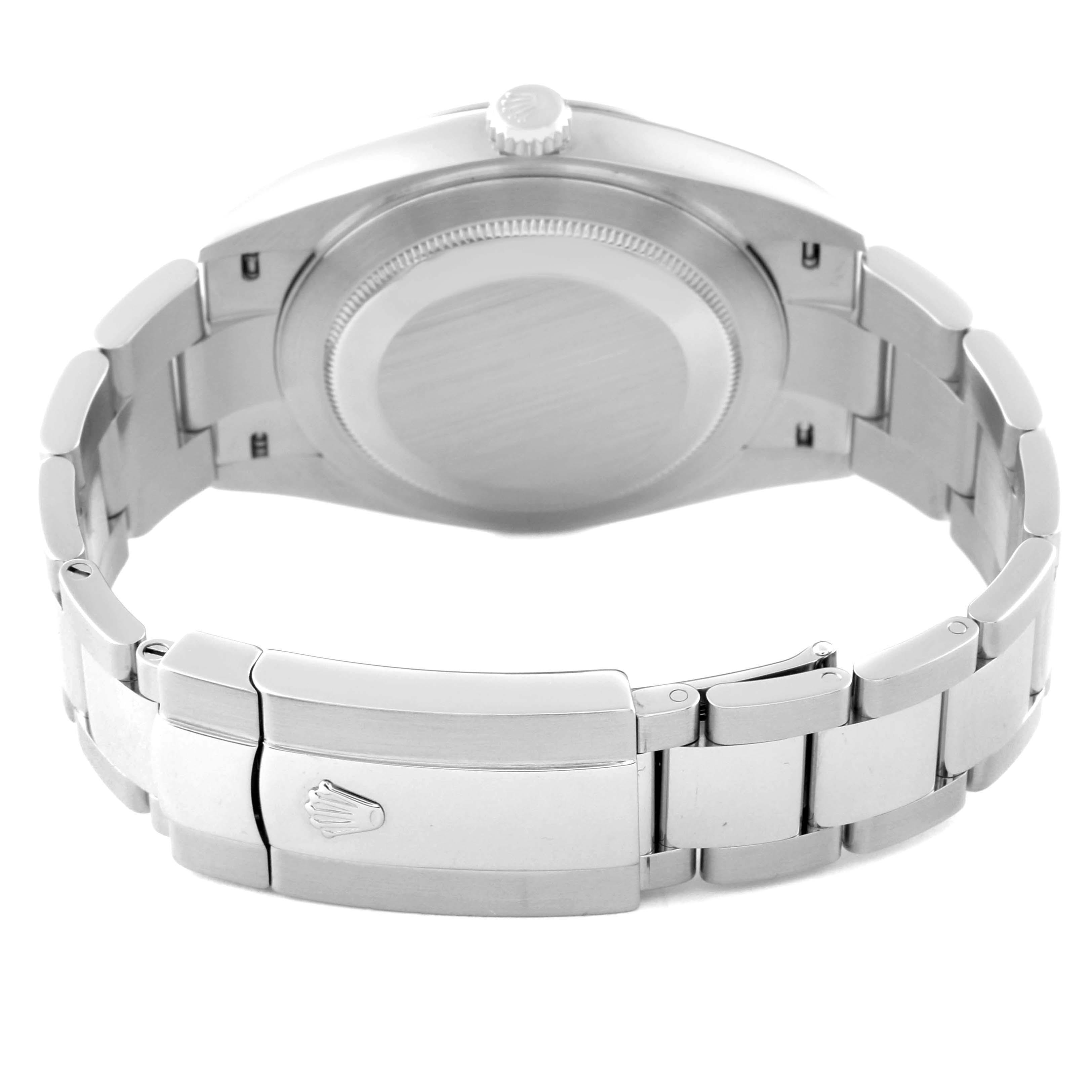 This image shows the back view of a Rolex Datejust 41 126300 Men
s Stainless Steel Black Dial 126300 Men
s Stainless Steel Black Dial watch, highlighting the closed clasp and bracelet.