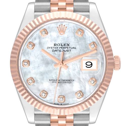 Photo of Rolex Datejust 41 Steel Rose Gold Mother Of Pearl Diamond Dial Mens Watch 126331