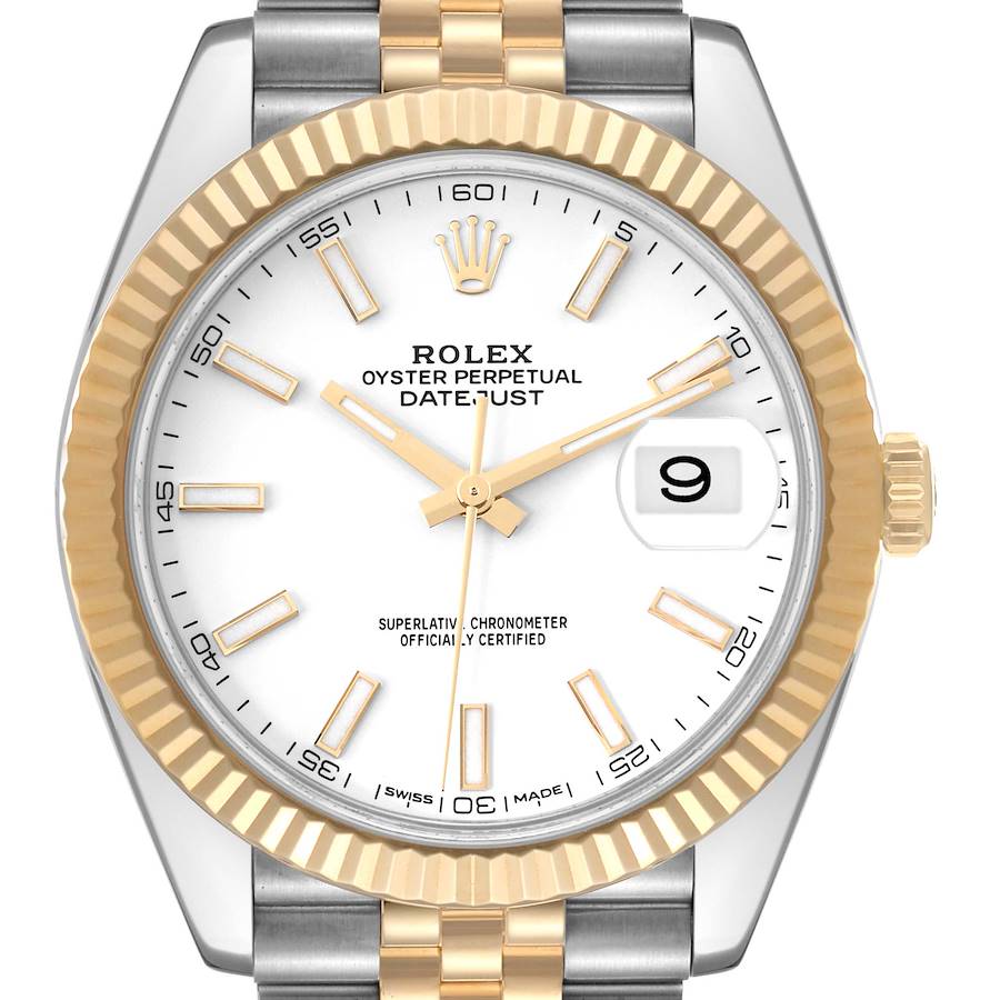 Rolex Datejust 41 Steel Yellow Gold White Dial Mens Watch 126333 SwissWatchExpo