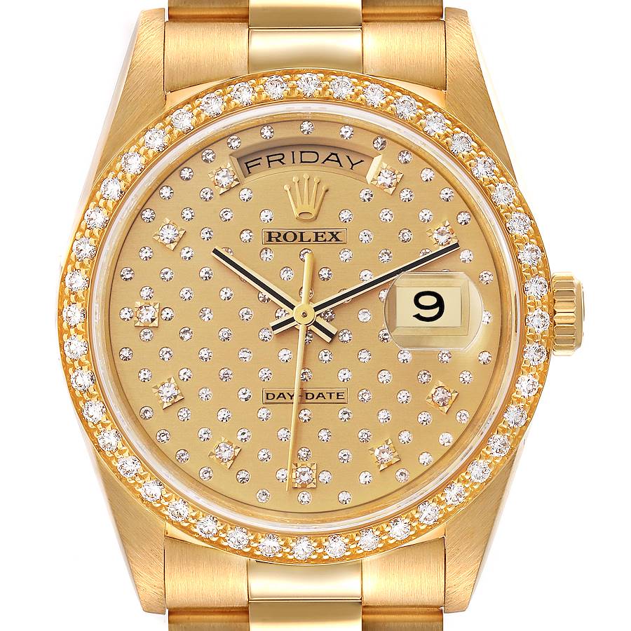 Rolex Day-Date President Yellow Gold Pleiades Diamond Dial Mens Watch 18348 SwissWatchExpo