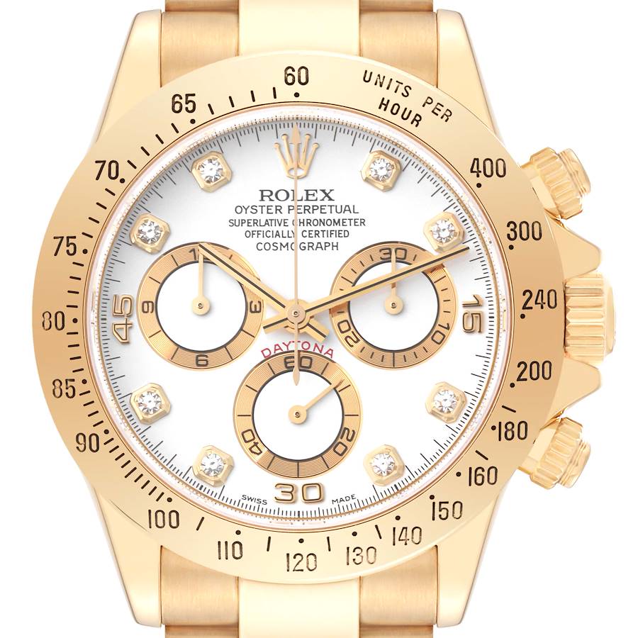 Rolex Daytona Yellow Gold White Diamond Dial Mens Watch 116528 Box Papers SwissWatchExpo