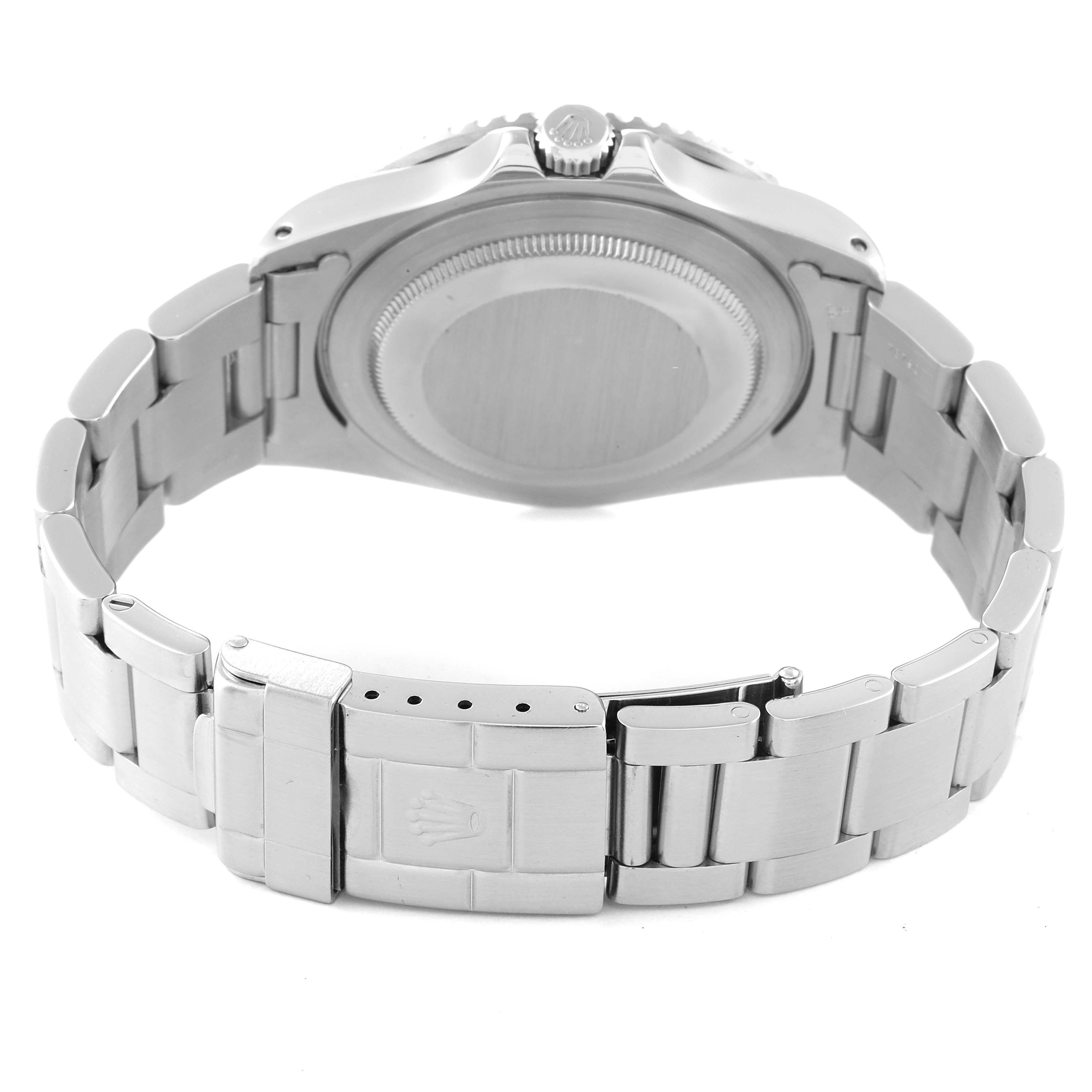 This image shows the back case and bracelet clasp of the Rolex GMT-Master 16700 Men
s Stainless Steel Black Dial 16700 Men
s Stainless Steel Black Dial watch.