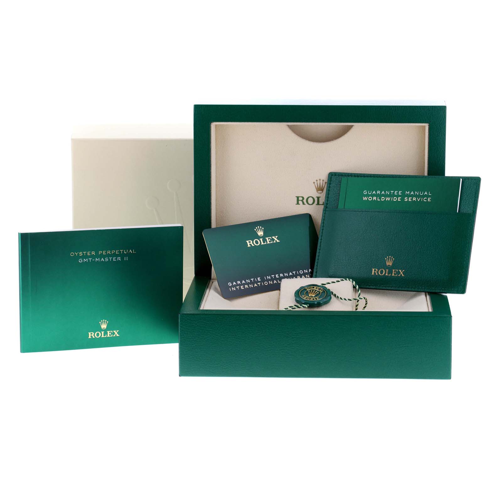 This Rolex GMT-Master 126710BLRO Men
s Stainless Steel Black Dial 126710BLRO Men
s Stainless Steel Black Dial watch set includes the box, guarantee manual, warranty card, and an informational booklet.