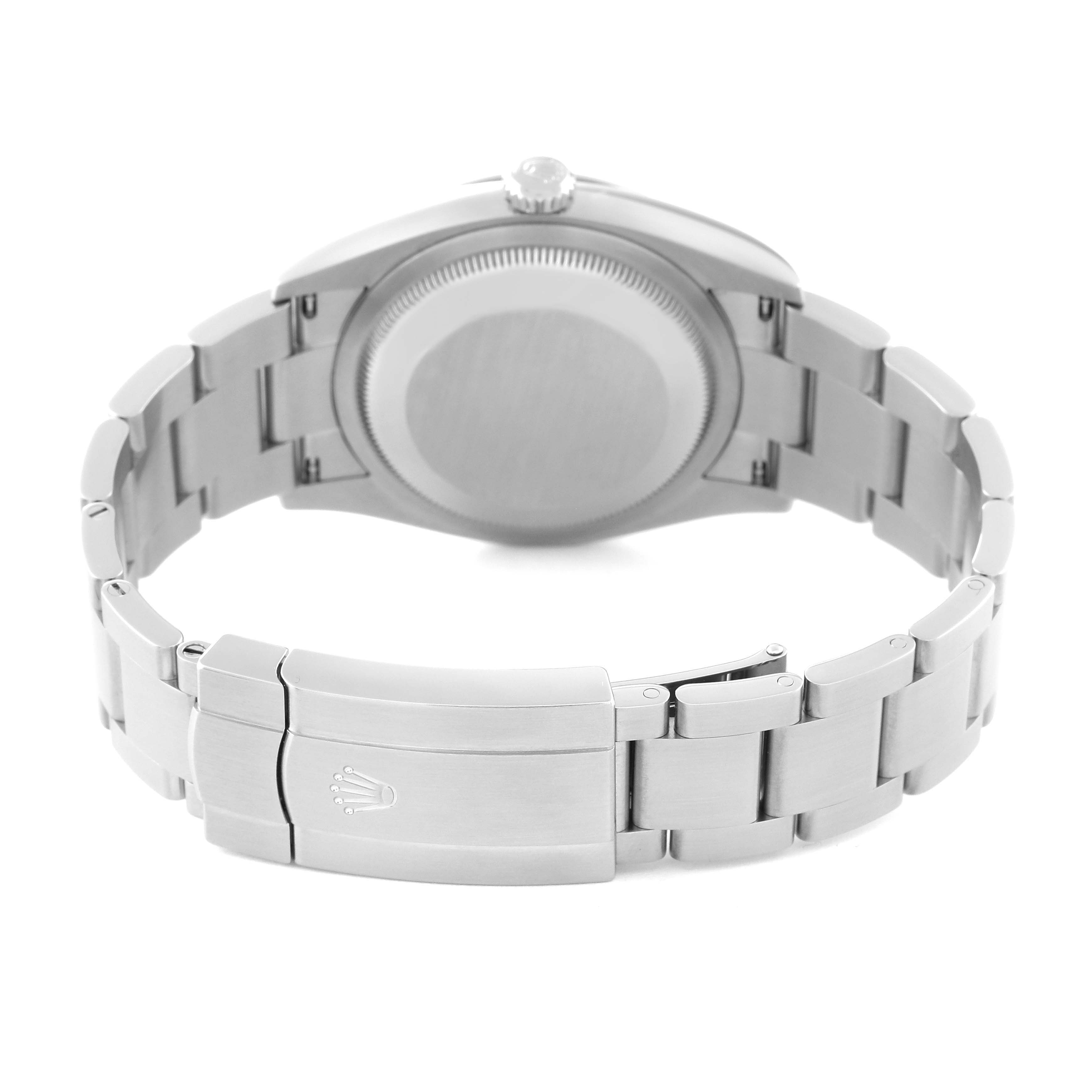 The image shows the back view of a Rolex Oyster Perpetual 126000 Men's Stainless Steel Black Dial 126000 Men's Stainless Steel Black Dial watch, highlighting the clasp and bracelet.