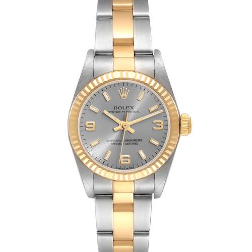 Photo of Rolex Oyster Perpetual Slate Dial Steel Yellow Gold Ladies Watch 76193 Box Paper