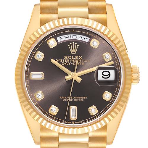 Photo of Rolex President Day-Date Yellow Gold Diamond Dial Mens Watch 128238 Box Card