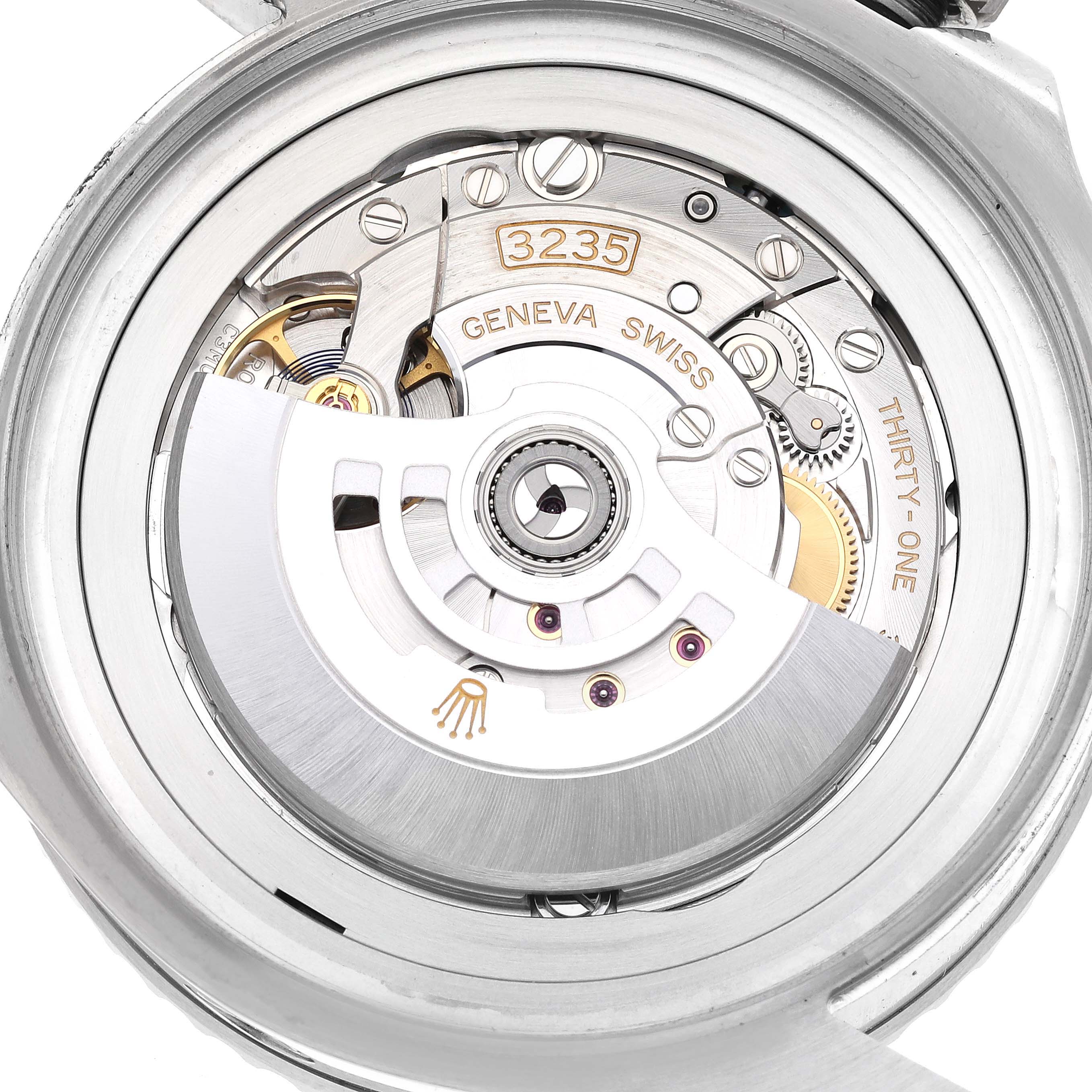 The image shows the movement mechanism of the Rolex Sea-Dweller 126660 Men
s Stainless Steel Black Dial 126660 Men
s Stainless Steel Black Dial model, highlighting its intricate internal parts and the 3235 caliber.