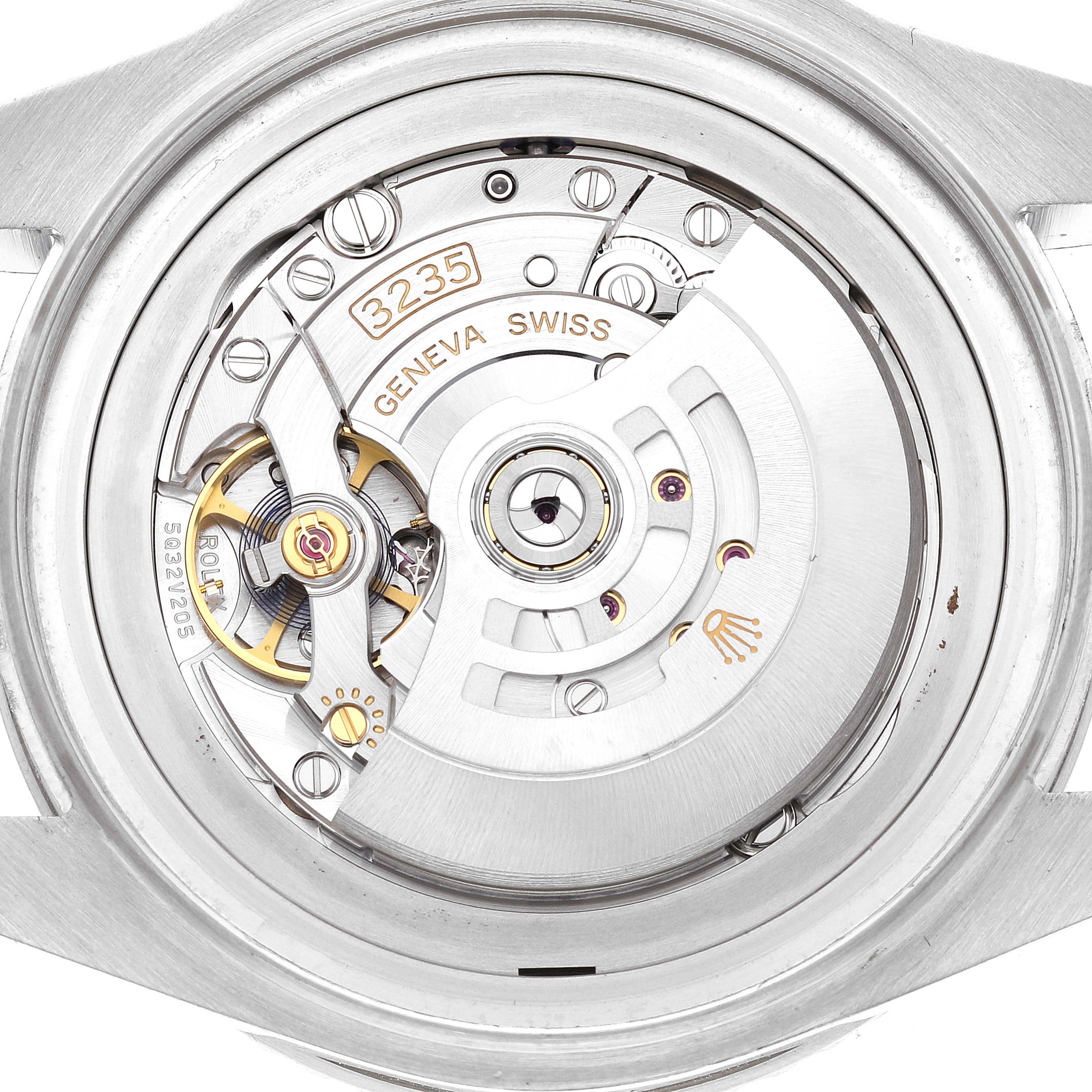 This image shows the inner mechanical workings and movement of a Rolex Sea-Dweller 126660 Men
s Stainless Steel Blue Dial 126660 Men
s Stainless Steel Blue Dial model watch, viewed from the back.