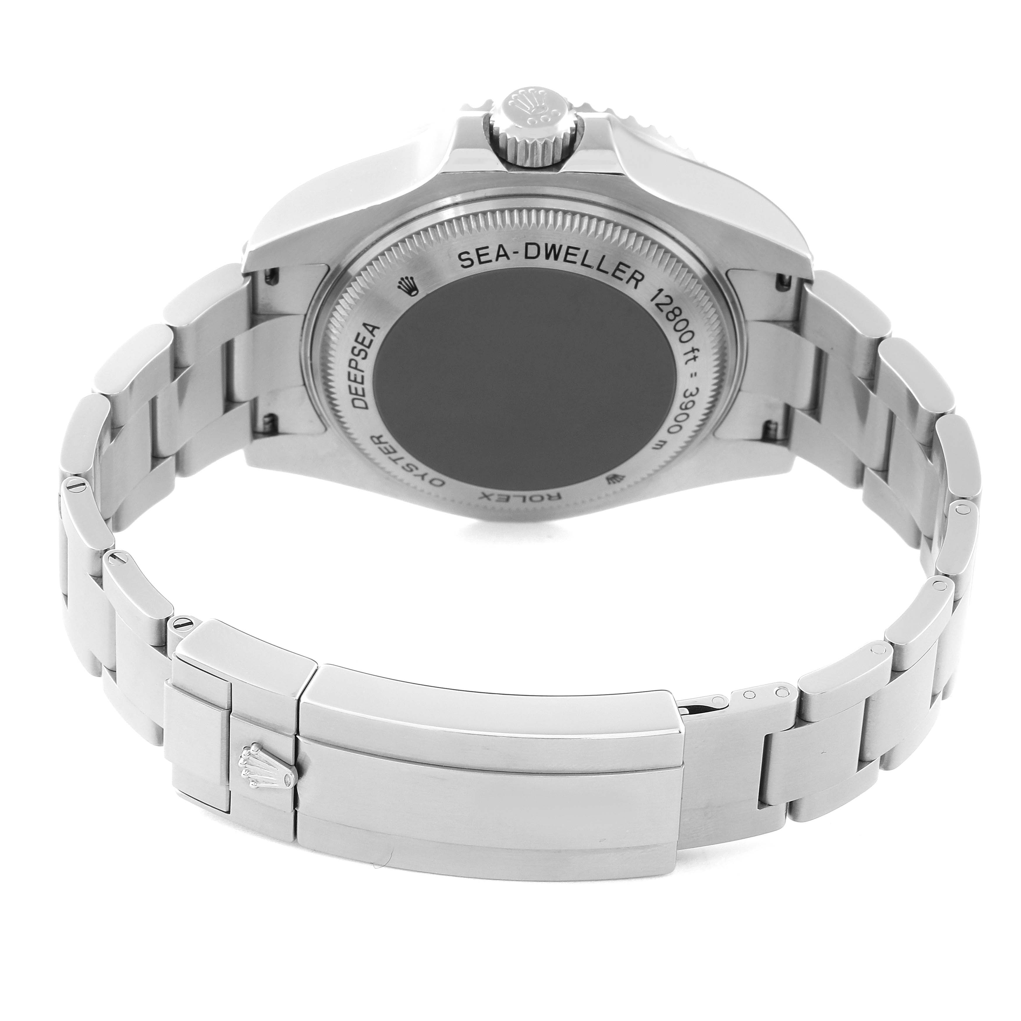 The image shows the back and bracelet of the Rolex Sea-Dweller 116660 Men
s Stainless Steel Black Dial 116660 Men
s Stainless Steel Black Dial watch, highlighting the case back and clasp.