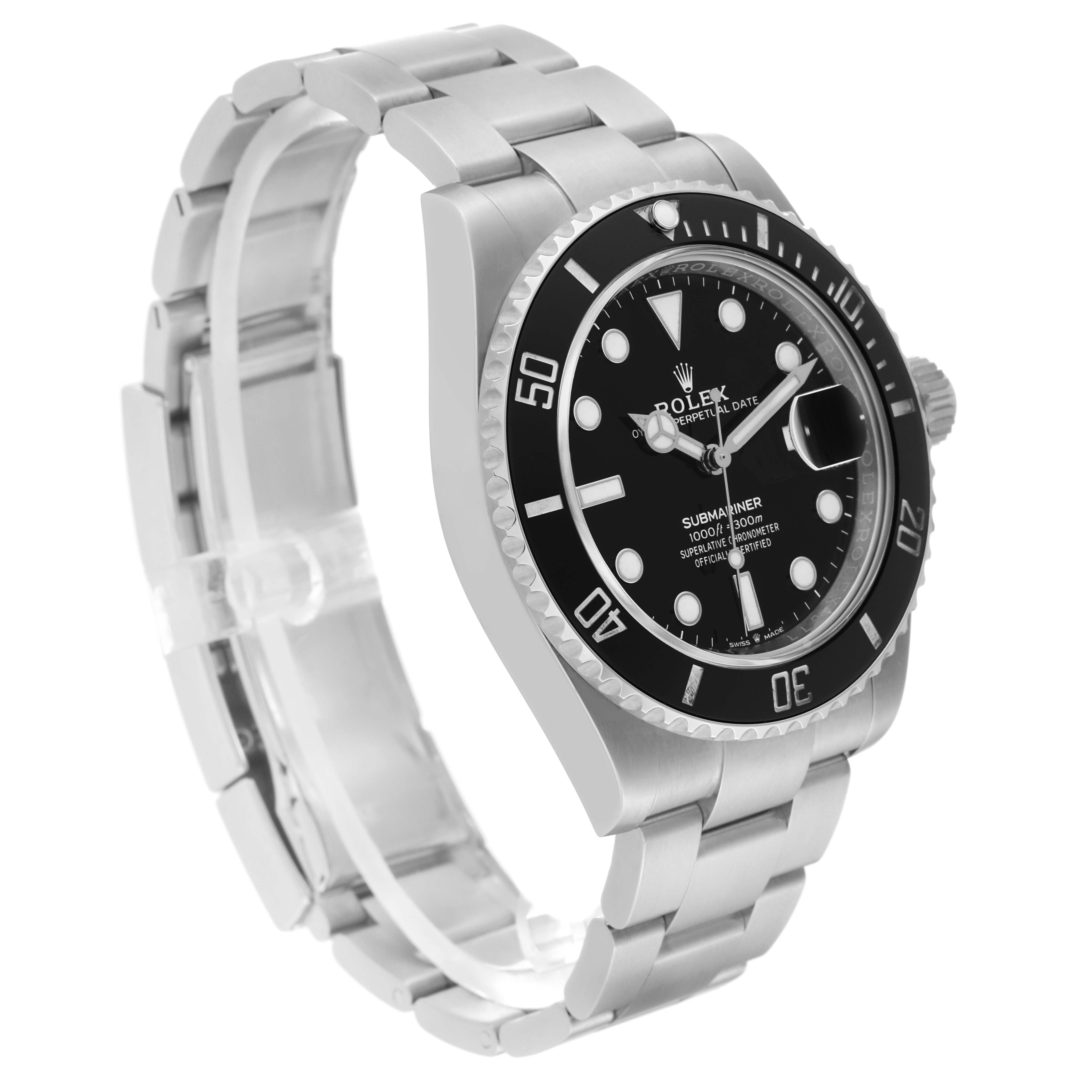 The Rolex Submariner 126610LN Men
s Stainless Steel Black Dial 126610LN Men
s Stainless Steel Black Dial watch is shown from a three-quarter angle, displaying the face, bezel, and bracelet.