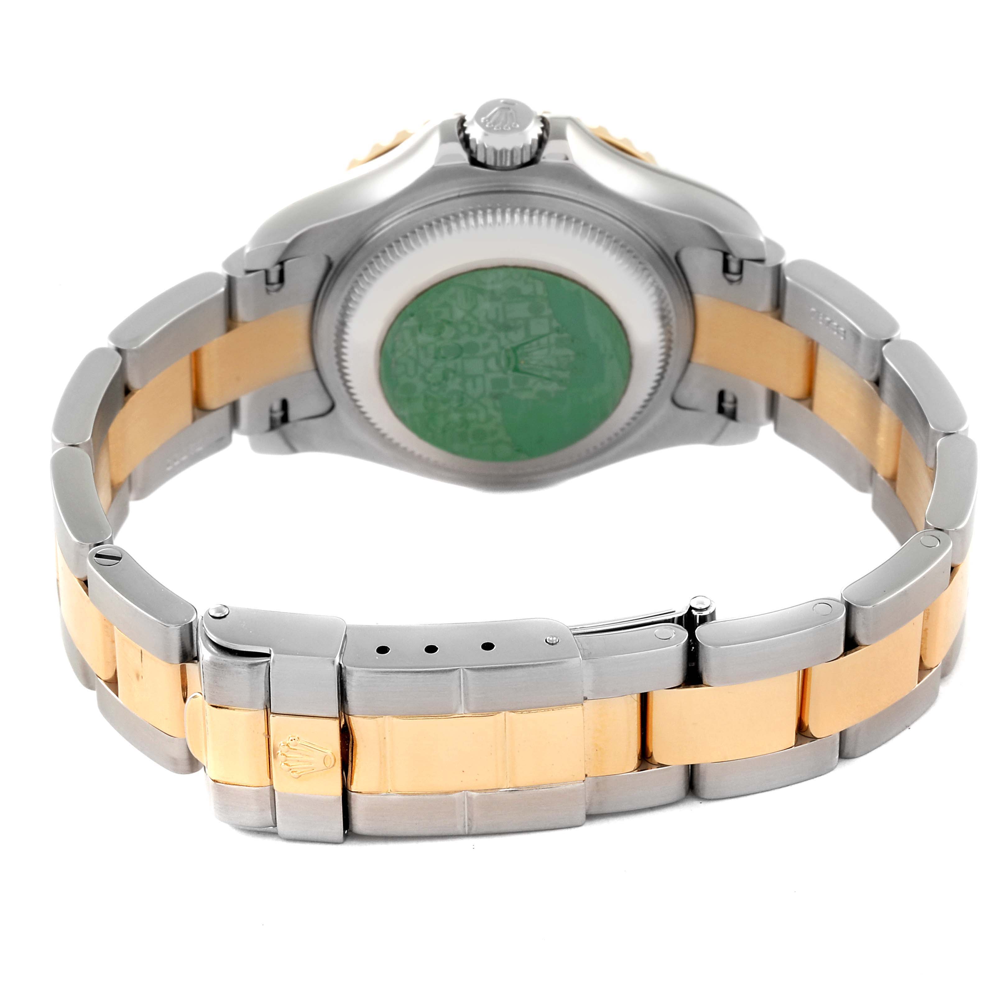 The image shows the back side of a Rolex Yacht-Master 169623 Women's Steel and Gold (two tone) White Dial 169623 Women's Steel and Gold (two tone) White Dial watch, highlighting the clasp and bracelet.